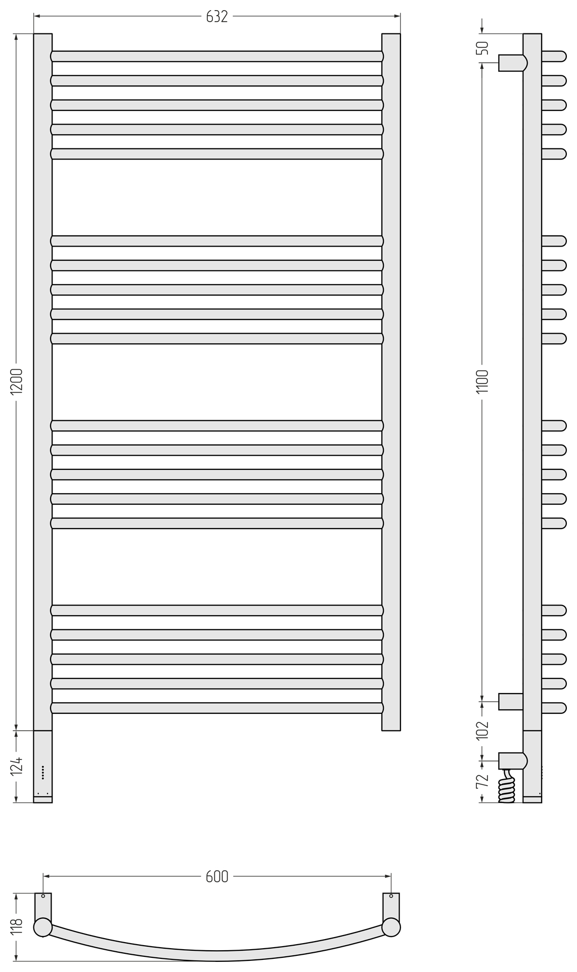 Электрические полотенцесушители Сунержа DESIGN РЭБ БОГЕМА 3.1 1200х600 МЭМ левый (Состаренная латунь)