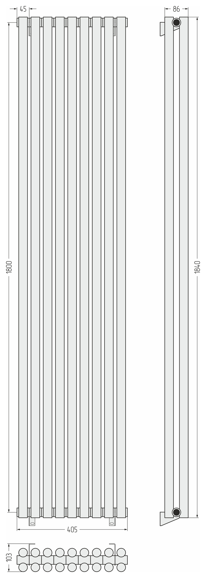 Радиаторы Сунержа DESIGN ДР ЭСТЕТ-11 н/ж 1800х405 / 9 сек (Золото)