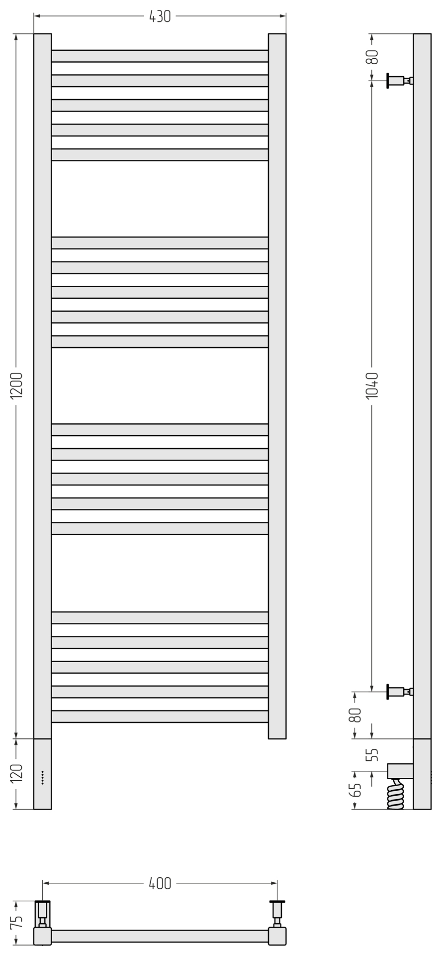 Электрические полотенцесушители Сунержа DESIGN РЭБ "МОДУС 3.0" 1200х400 / МЭМ левый (Состаренная латунь)