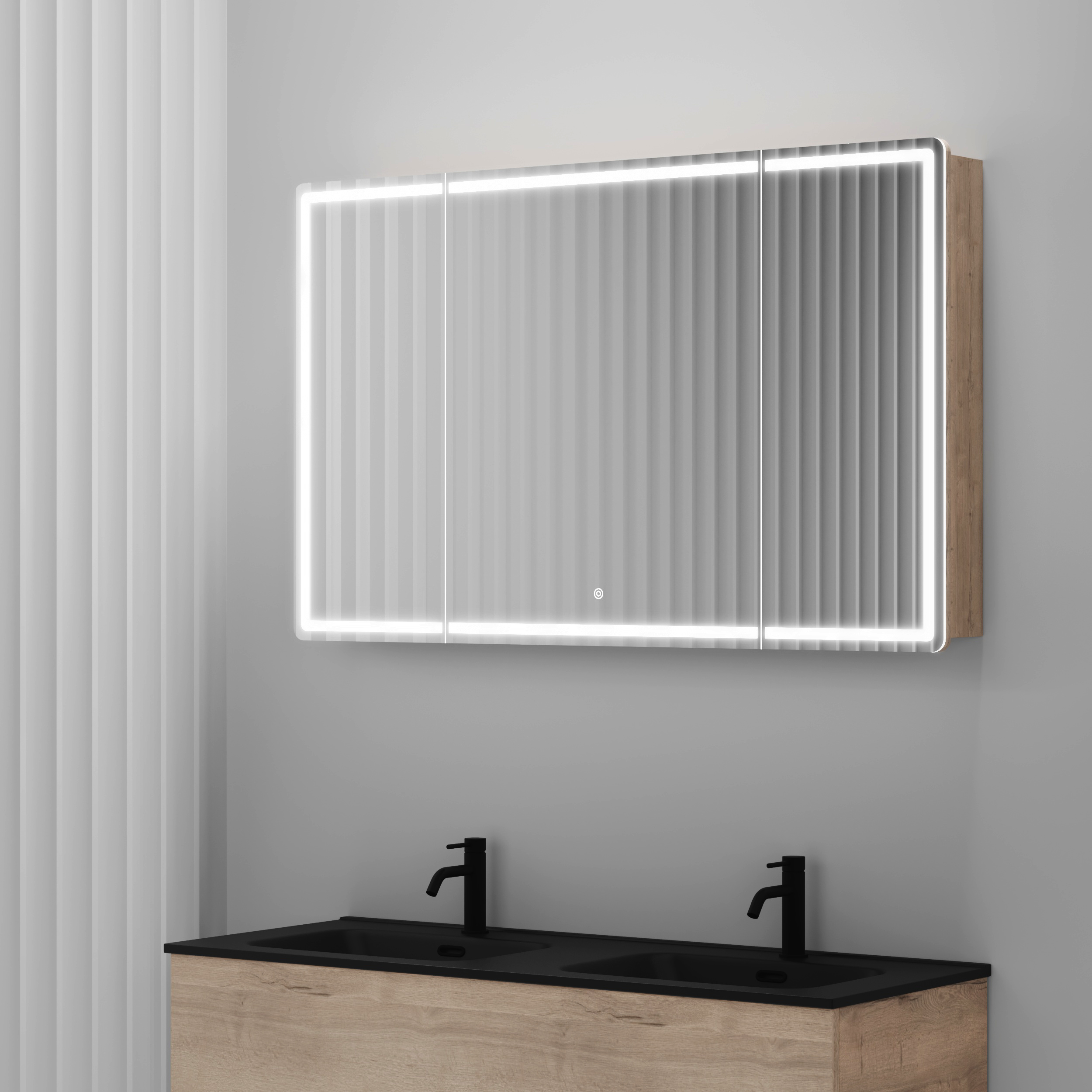 Зеркальный шкаф Sancos Блик (Mirror) MI120EG 120x75 с подсветкой, дуб галифакс натуральный