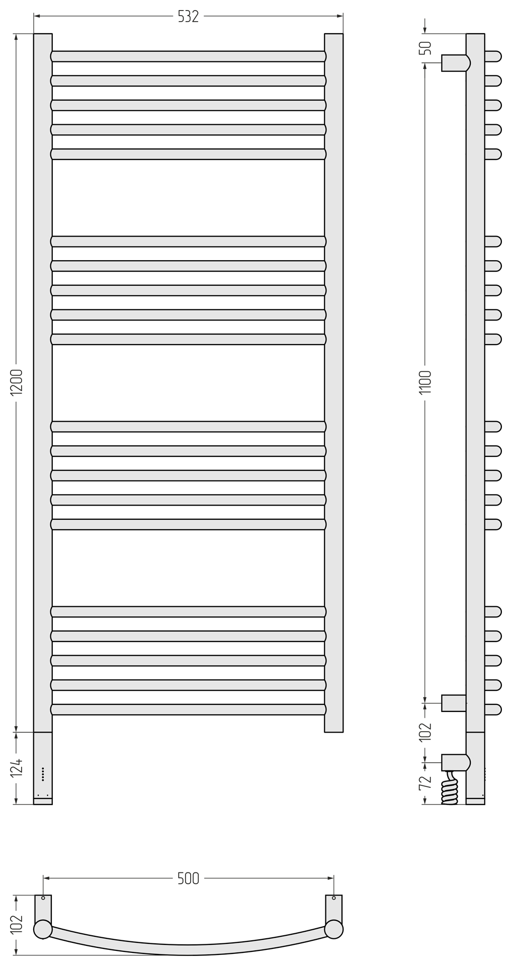 Электрические полотенцесушители Сунержа DESIGN РЭБ БОГЕМА 3.1 1200х500 МЭМ левый (Состаренная латунь)