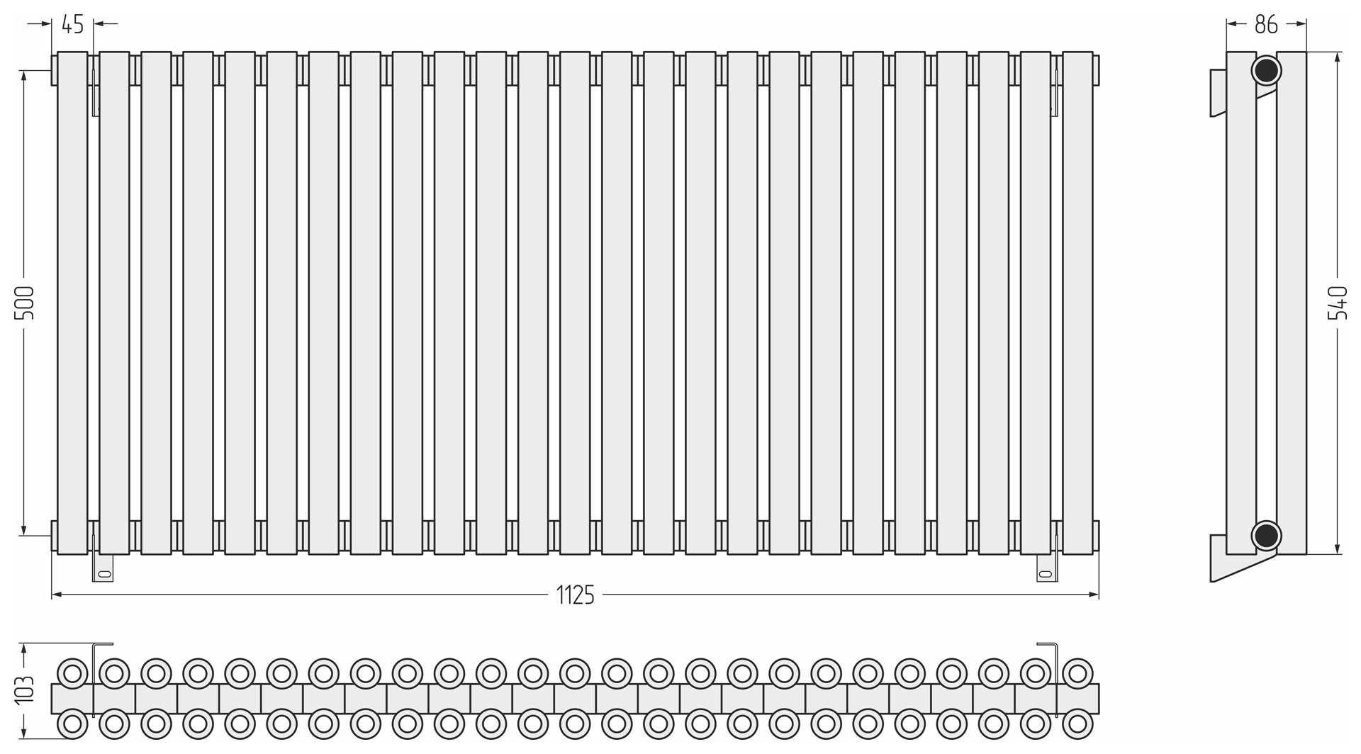 Радиаторы Сунержа DESIGN ДР ЭСТЕТ-00 н/ж 500х1125 / 25 сек (Тёмный титан муар)