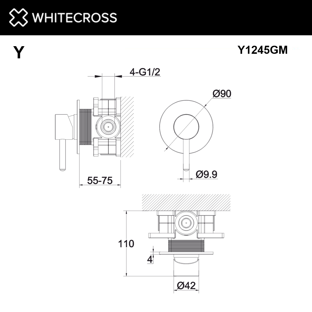 Смеситель для душа скрытого монтажа WHITECROSS Y Y1245GM (оружейная сталь)