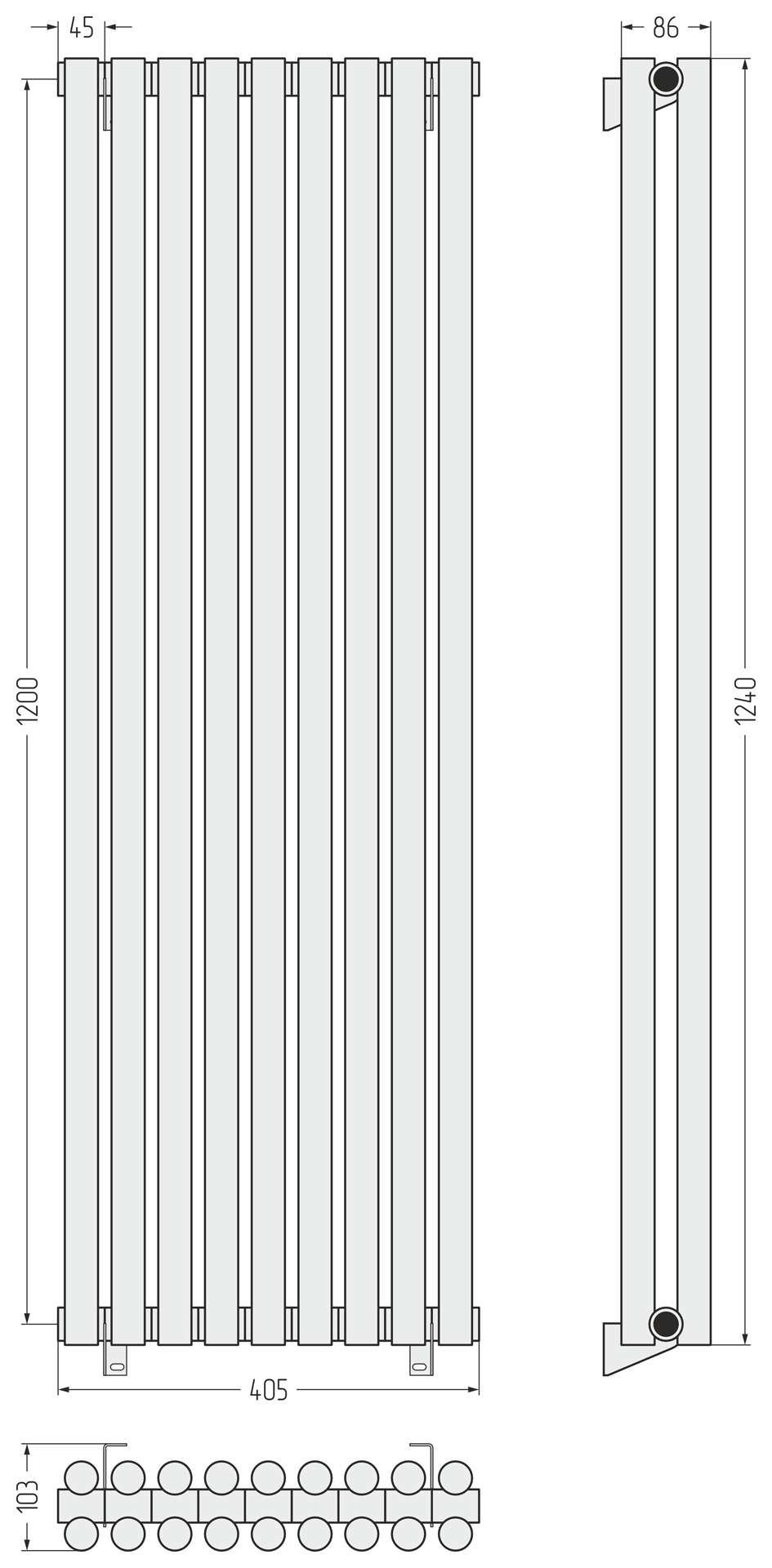 Радиаторы Сунержа DESIGN ДР ЭСТЕТ-11 н/ж 1200х405 / 9 сек (Матовый белый)