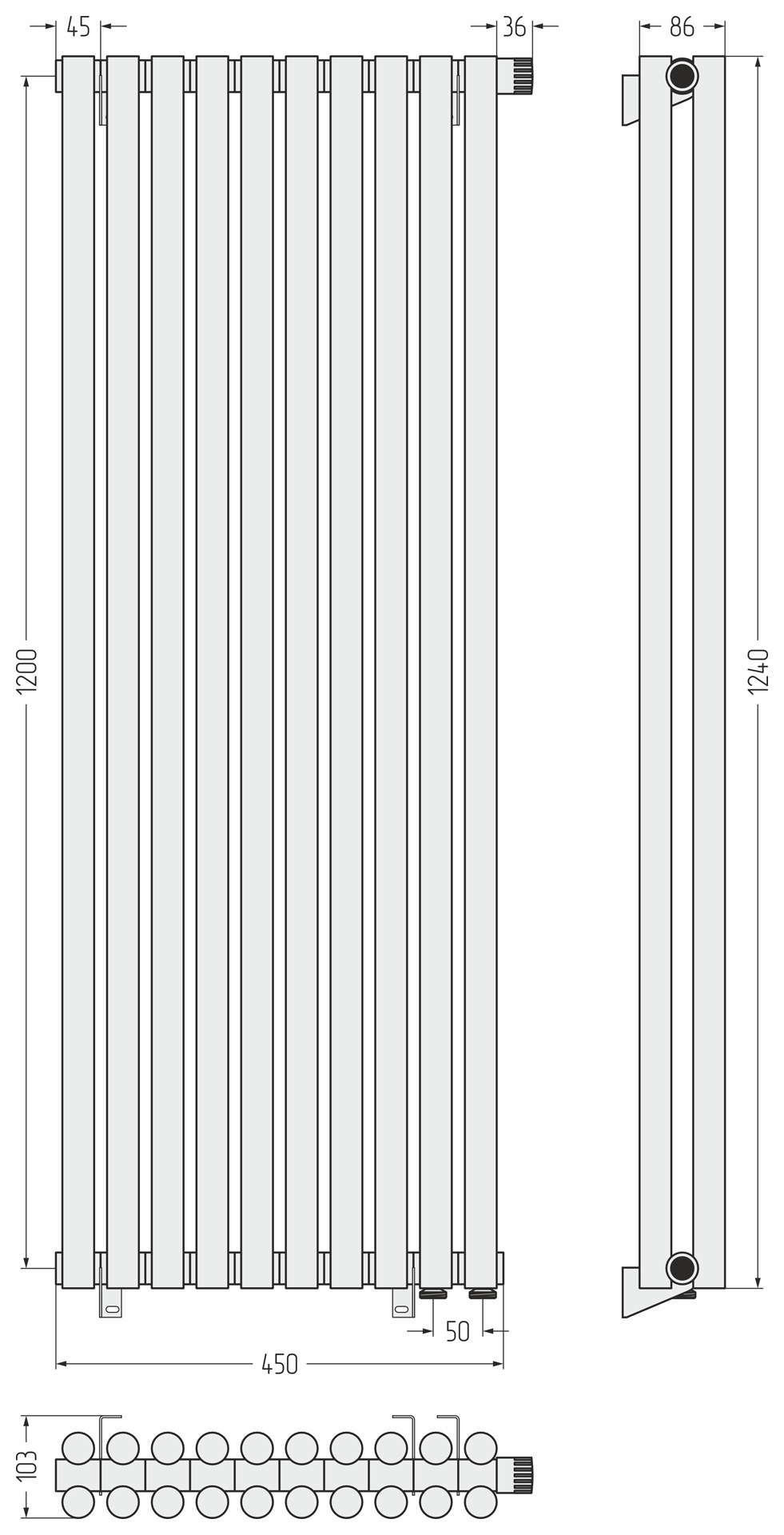 Радиаторы Сунержа DESIGN ДР ЭСТЕТ-11 н/ж EU50 1200х450 / 10 сек (Белый) - фото 5