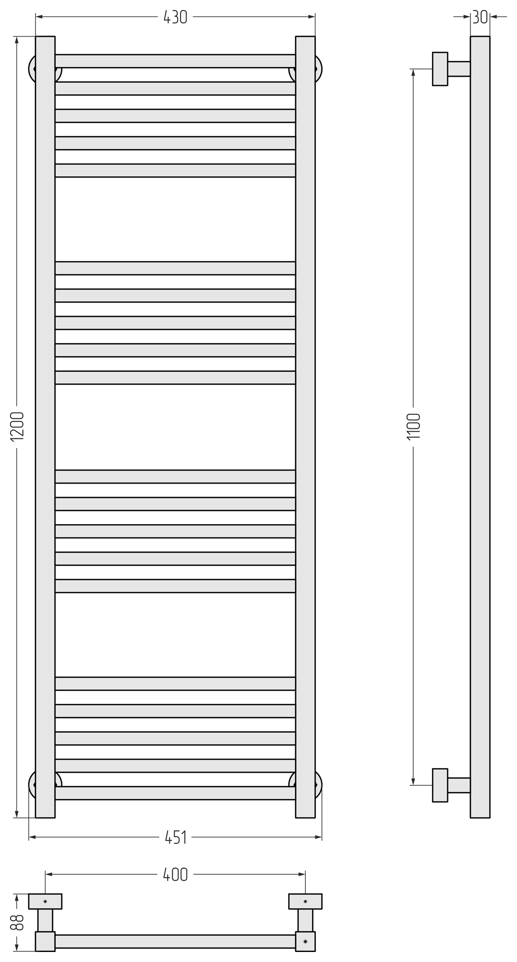Водяные полотенцесушители Сунержа DESIGN ДР МОДУС PRO 1200х400 (Сатин)