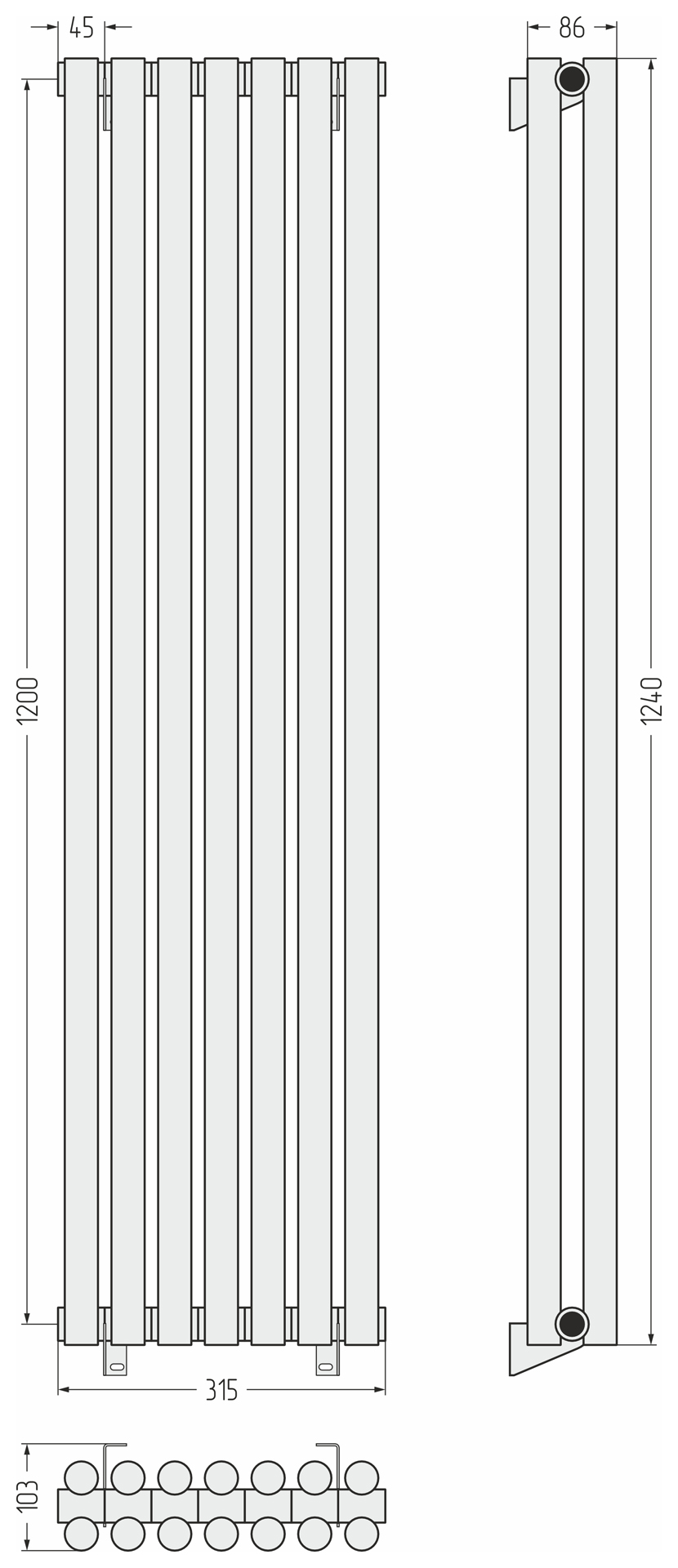 Радиаторы Сунержа DESIGN ДР ЭСТЕТ-11 н/ж 1200х315 / 7 сек (Состаренная латунь)