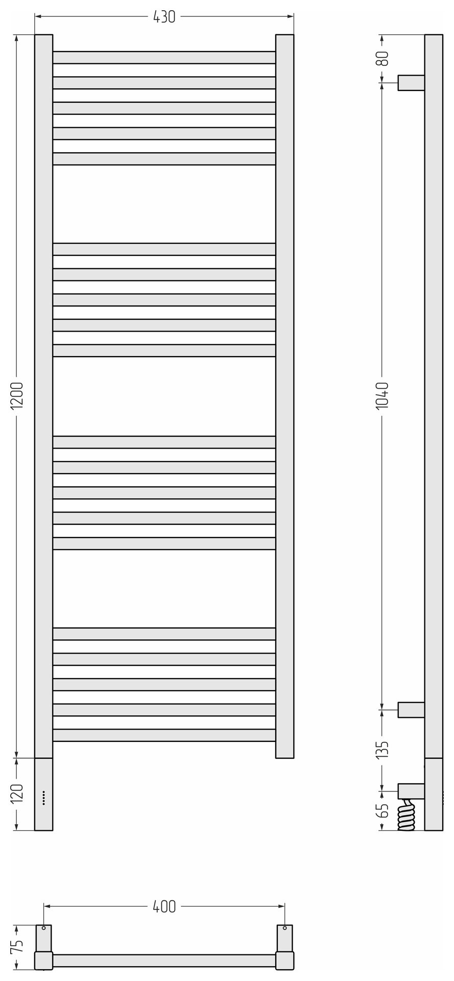 Электрические полотенцесушители Сунержа DESIGN РЭБ МОДУС 3.1 1200х400 МЭМ левый (Тёмный титан муар)