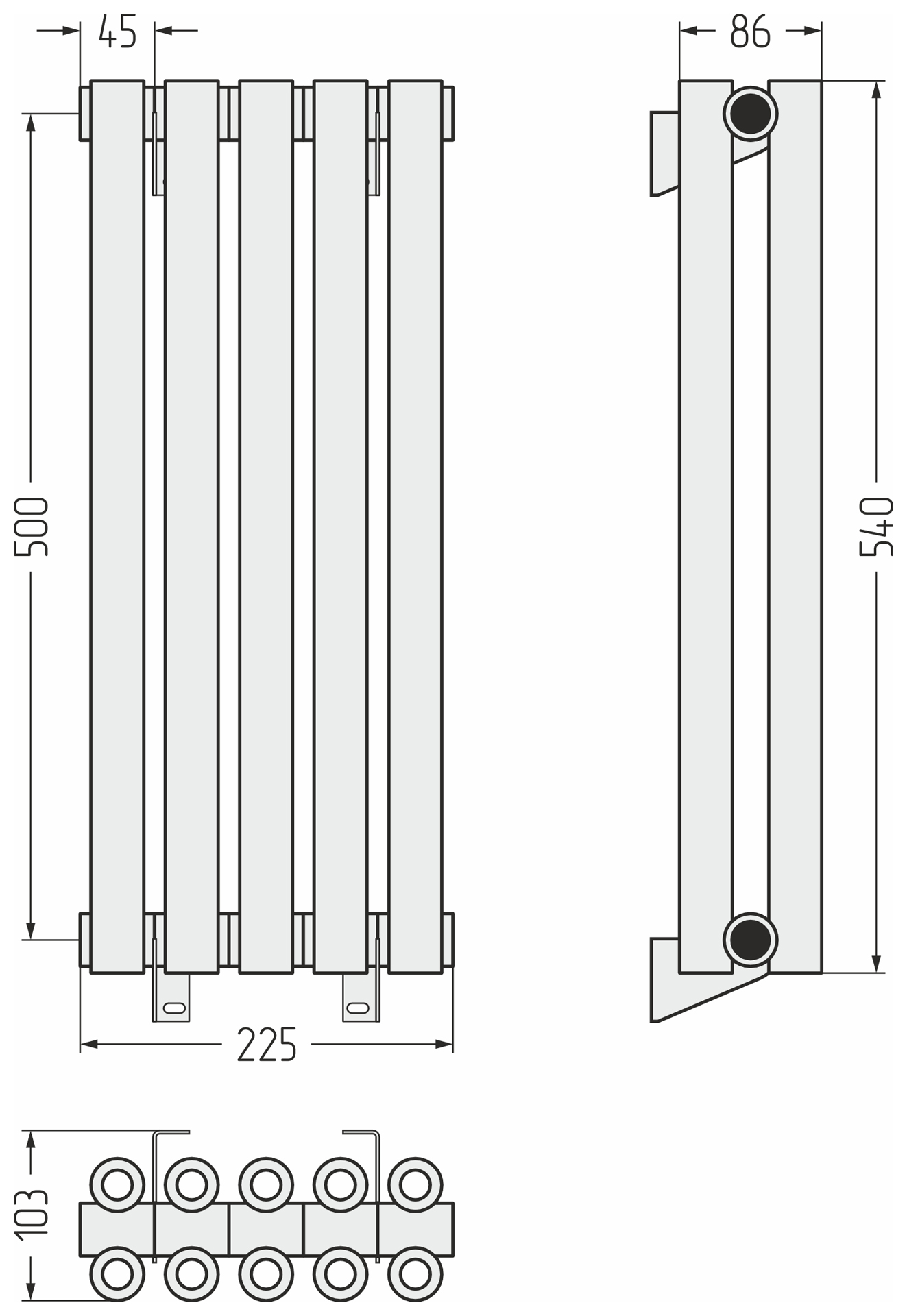 Радиаторы Сунержа DESIGN ДР ЭСТЕТ-00 н/ж 500х225 / 5 сек (Золотой шёлк)