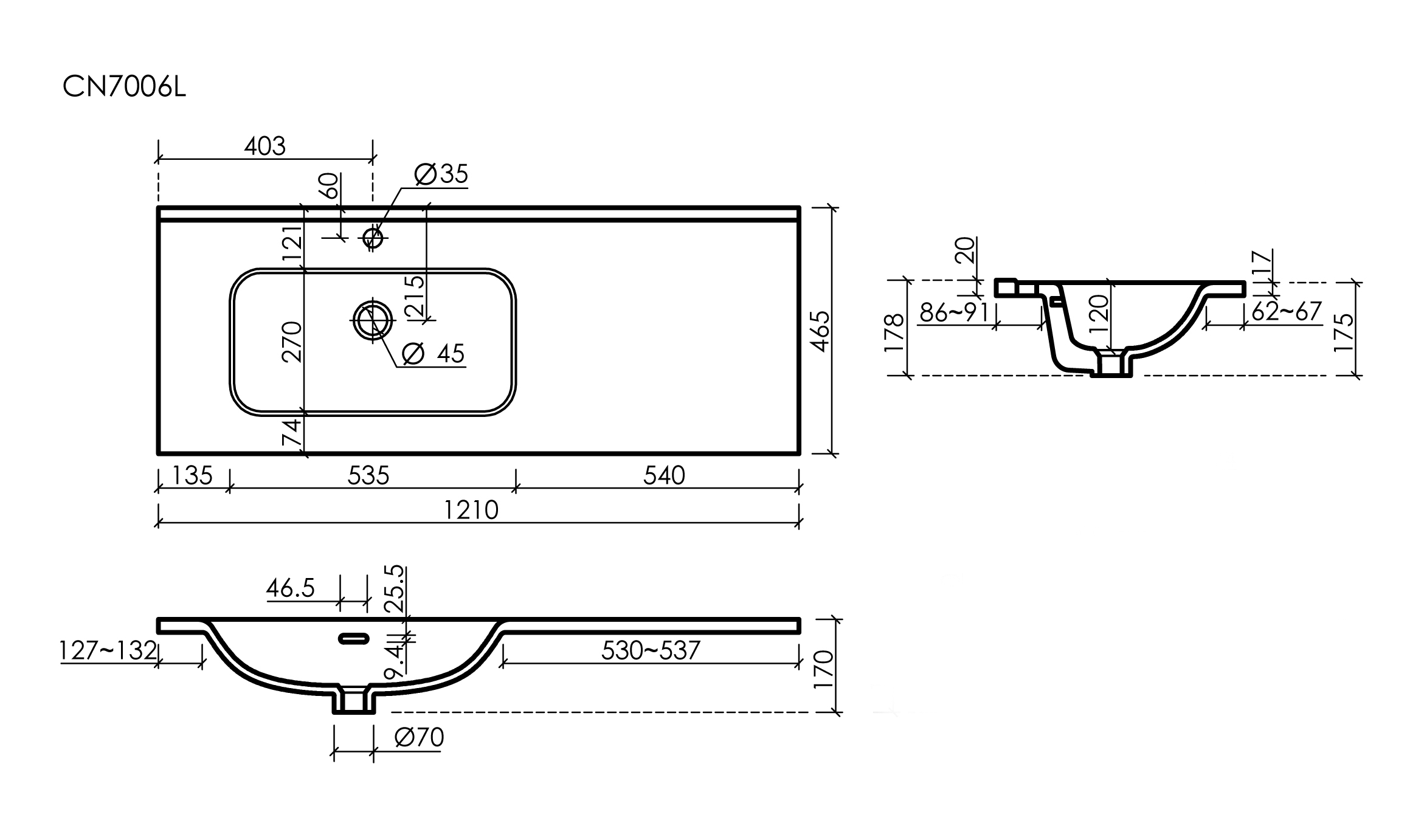 Раковина-столешница Ceramicanova Элемент (Element) CN7006L 100x47x18 белый глянцевый