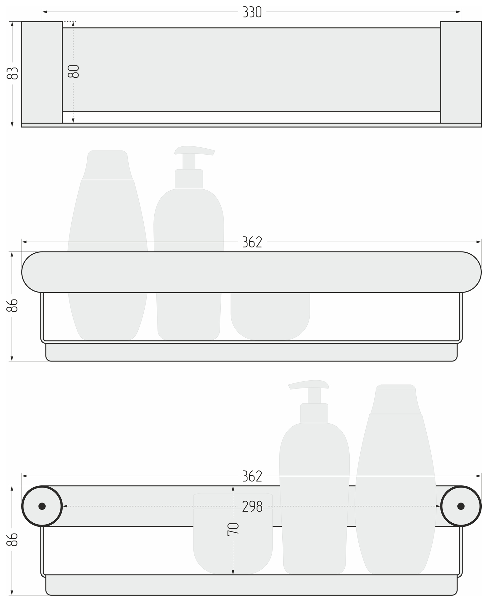 Аксессуары для ванной Сунержа DESIGN Полка углублённая ROUND L 360 (Золотой шёлк) - фото 6