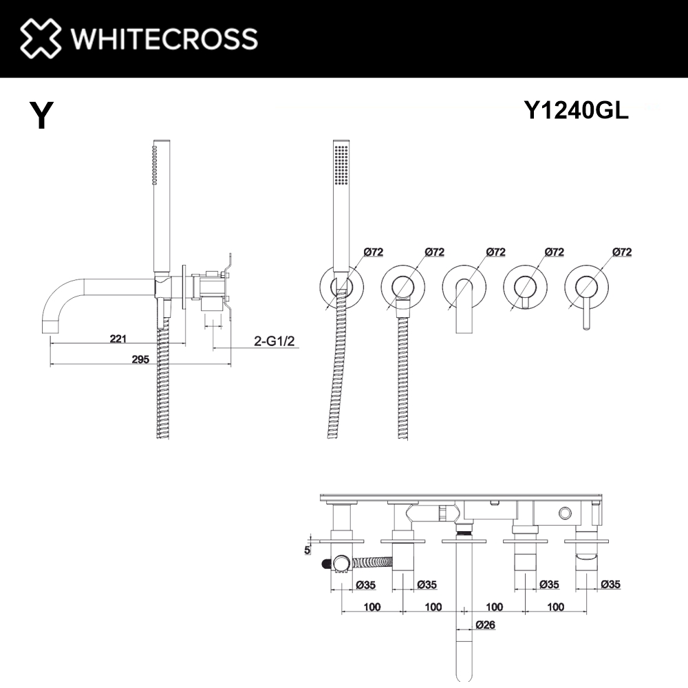 Смеситель для ванны скрытого монтажа WHITECROSS Y Y1240GL (золото)