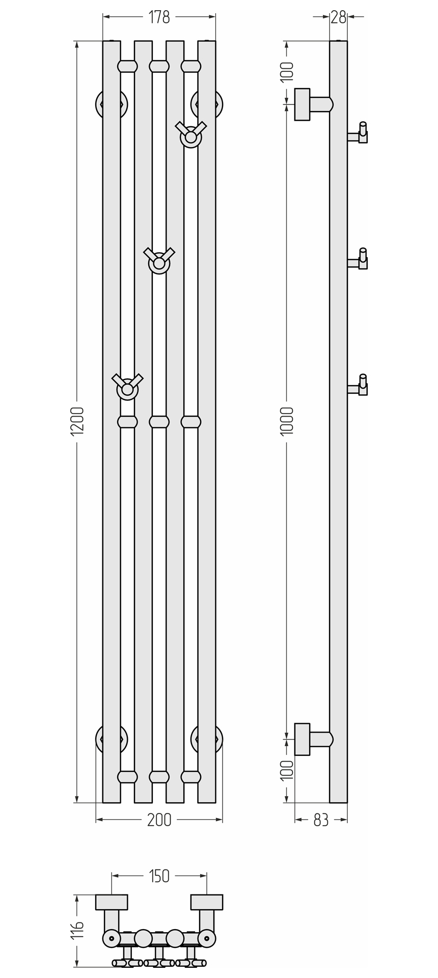 Водяные полотенцесушители Сунержа DESIGN ДР КАНТАТА PRO 1200х150 (Без покрытия)