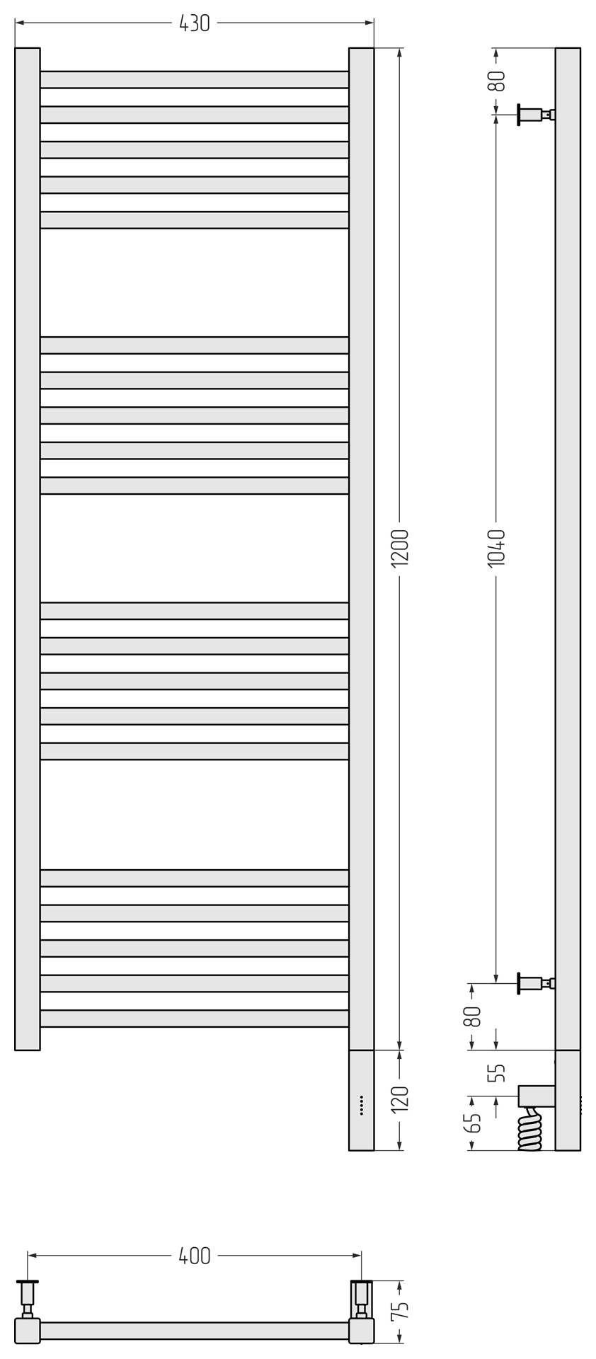 Электрические полотенцесушители Сунержа DESIGN РЭБ "МОДУС 3.0" 1200х400 / МЭМ правый (Без покрытия)