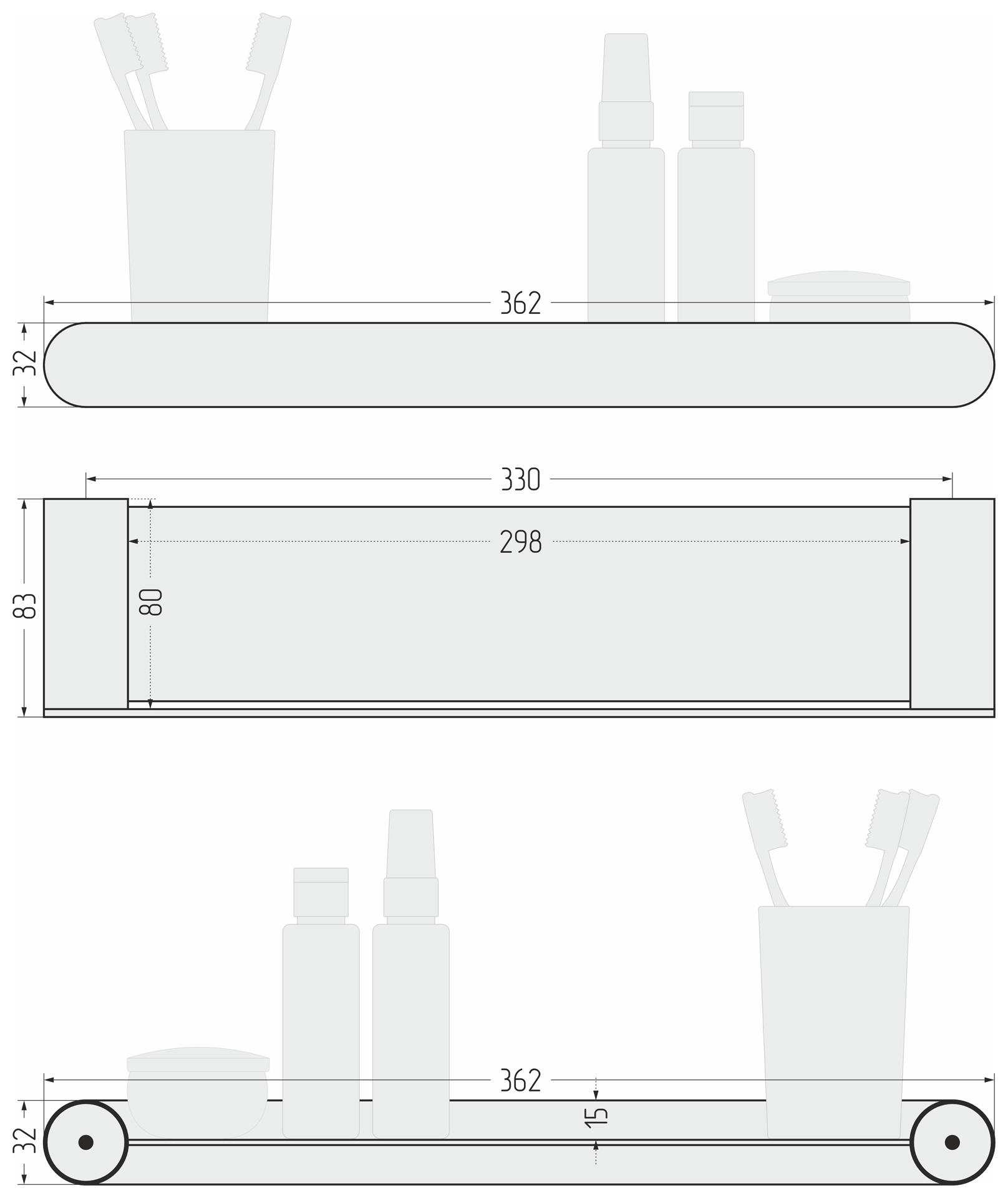 Аксессуары для ванной Сунержа DESIGN Полка прямая ROUND L 360 (Матовый белый) - фото 6