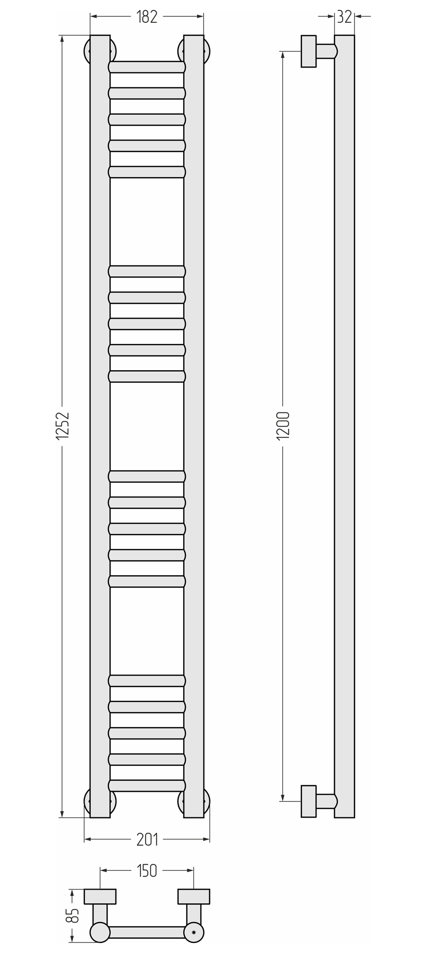 Водяные полотенцесушители Сунержа DESIGN ДР Богема PRO 1200х150 (Матовый чёрный)