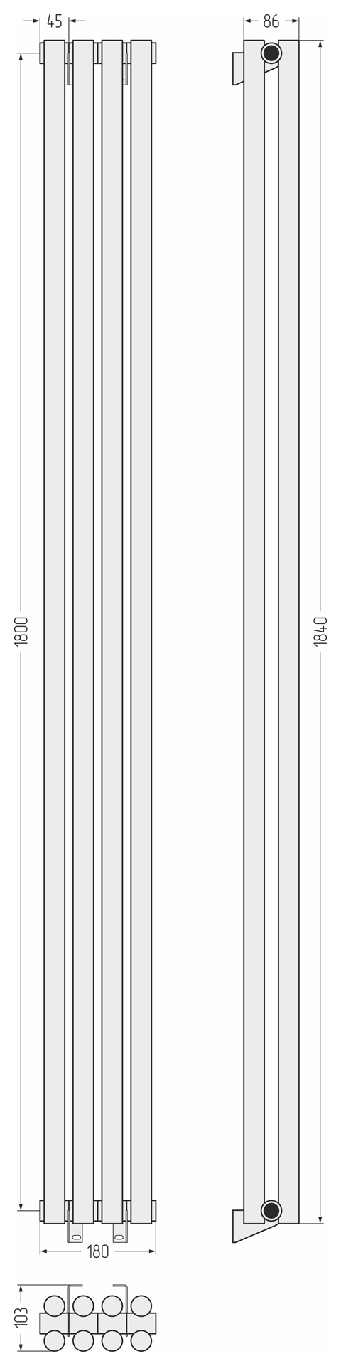 Радиаторы Сунержа DESIGN ДР ЭСТЕТ-11 н/ж 1800х180 / 4 сек (Золотой шёлк)