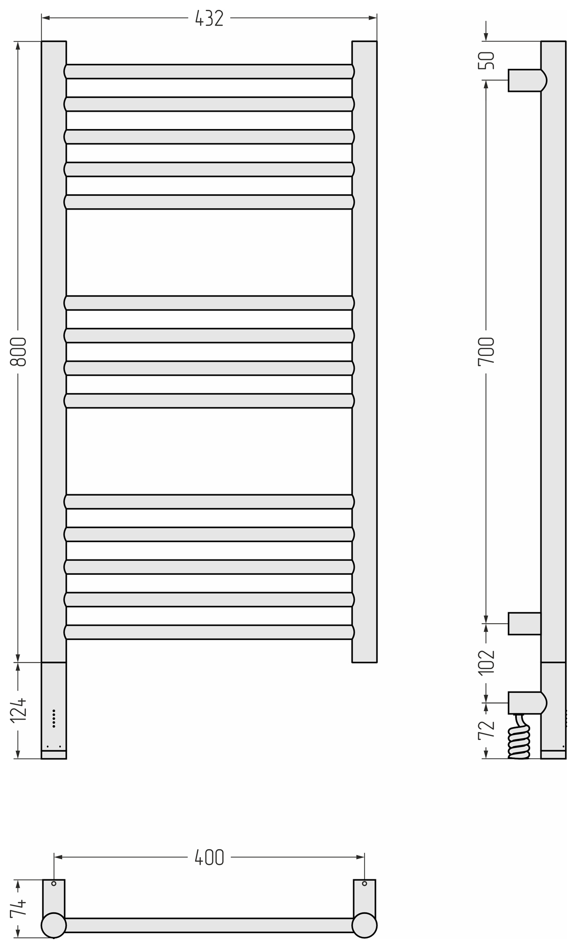 Электрические полотенцесушители Сунержа DESIGN РЭБ БОГЕМА 3.1 прямая 800х400 МЭМ левый (Золотой шёлк)