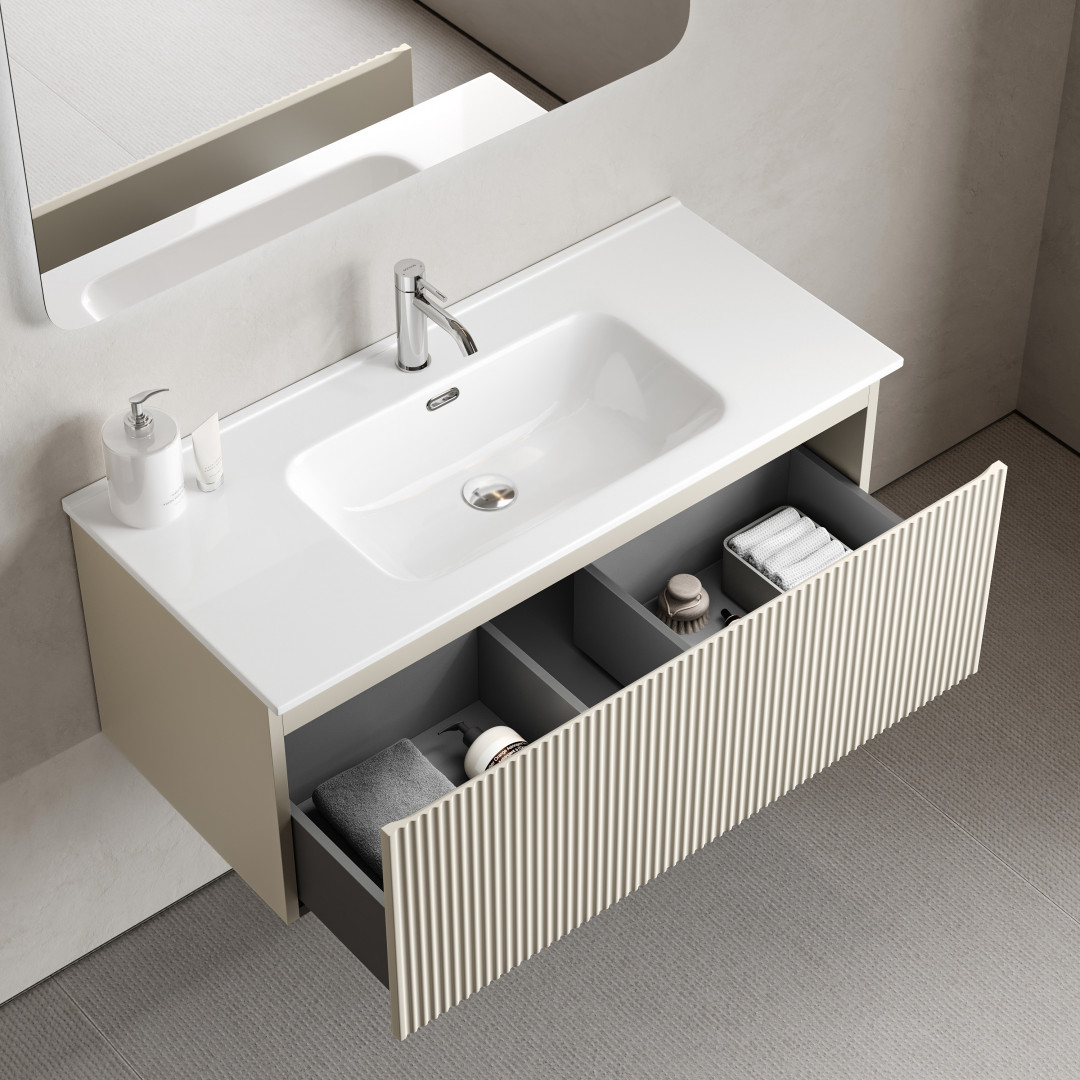 Тумба под раковину Sancos Сноб Р 1.0 (Snob R 1.0) SNR1.0100CE 100x45x40 бежевый матовый (beige soft) - фото 5