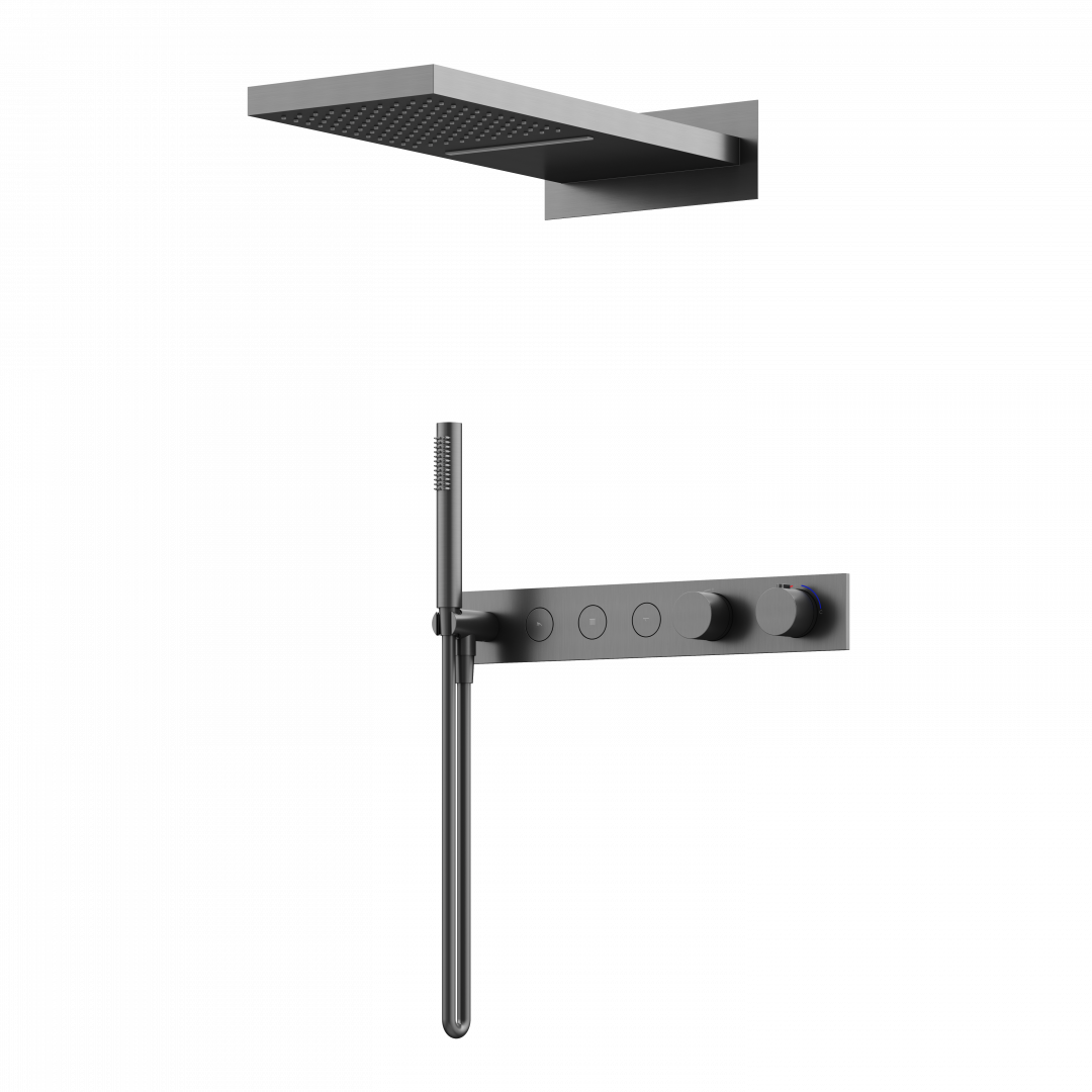 Душевой комплект Sancos Linn SC9023GG с термостатом, вороненая сталь