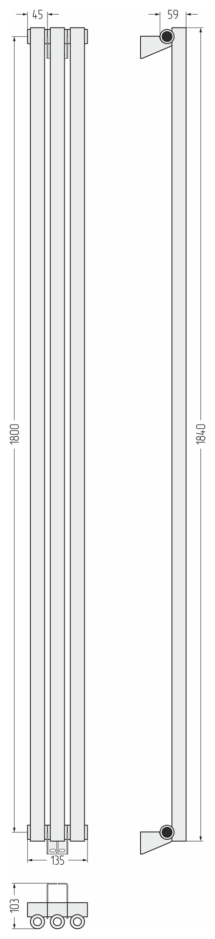 Радиаторы Сунержа DESIGN ДР ЭСТЕТ-0 н/ж 1800х135 / 3 сек (Белый)