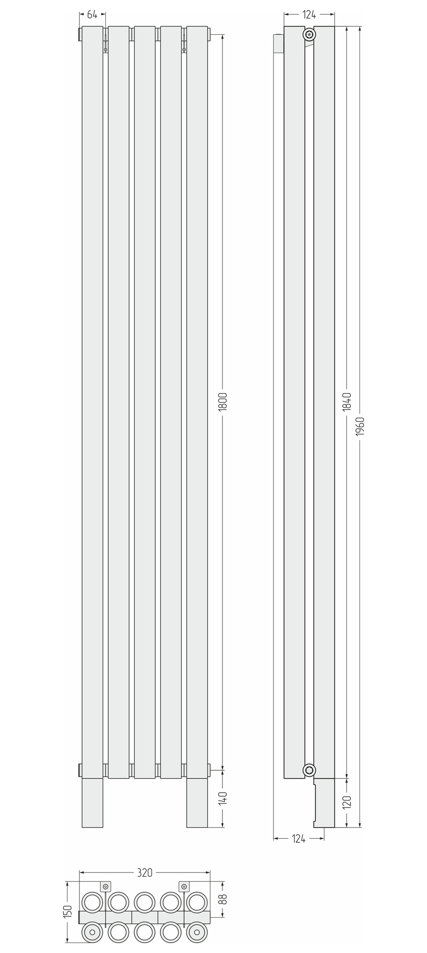 Радиаторы Сунержа DESIGN ДР ЭТАЛОН-00 н/ж 1800х320 / 5 сек (Матовый чёрный) - фото 5