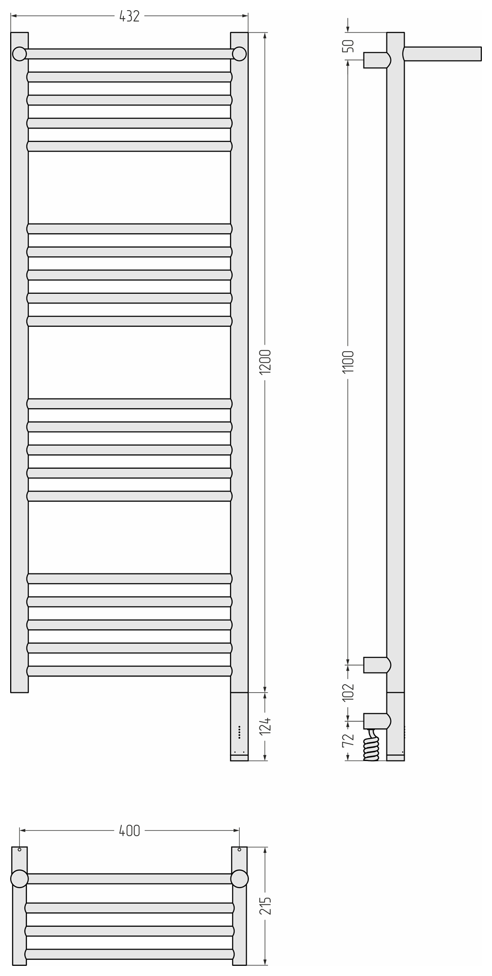 Электрические полотенцесушители Сунержа DESIGN РЭБ "БОГЕМА 3.1" 1П 1200х400 МЭМ правый (Без покрытия)