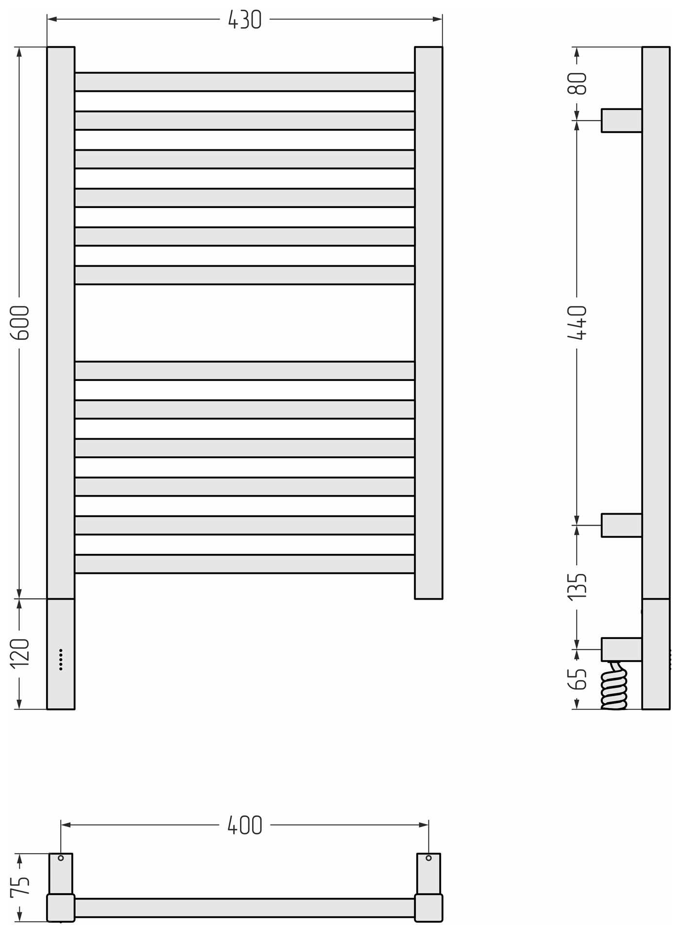 Электрические полотенцесушители Сунержа DESIGN РЭБ МОДУС 3.1 600х400 МЭМ левый (Матовый белый)