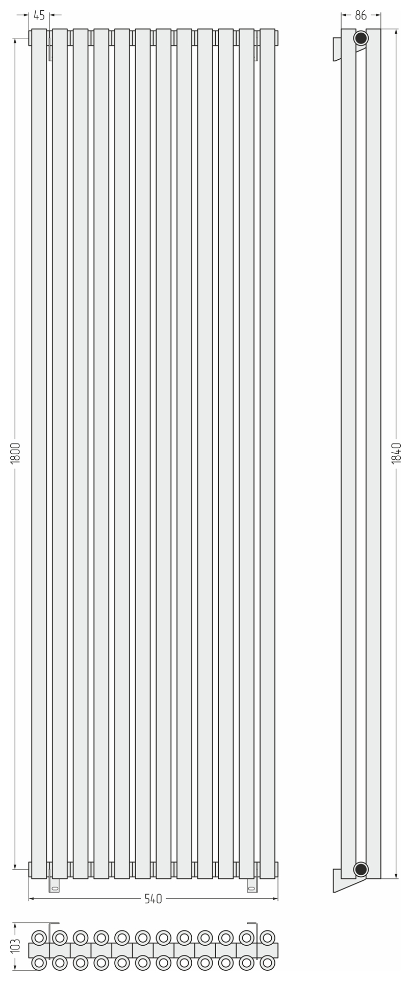 Радиаторы Сунержа DESIGN ДР ЭСТЕТ-00 н/ж 1800х540 / 12 сек (Золотой шёлк)