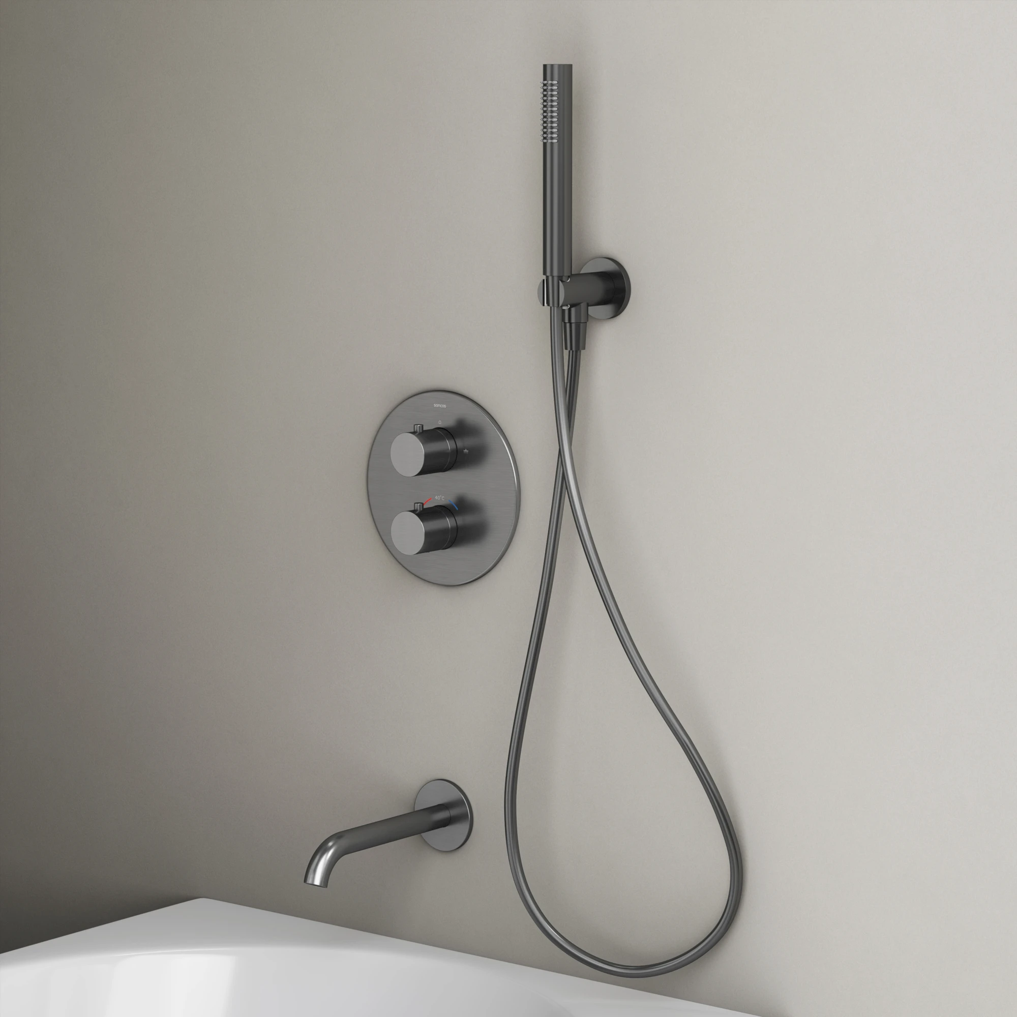 Душевой комплект Sancos Etna SC9041GG с термостатом, с изливом, вороненая сталь