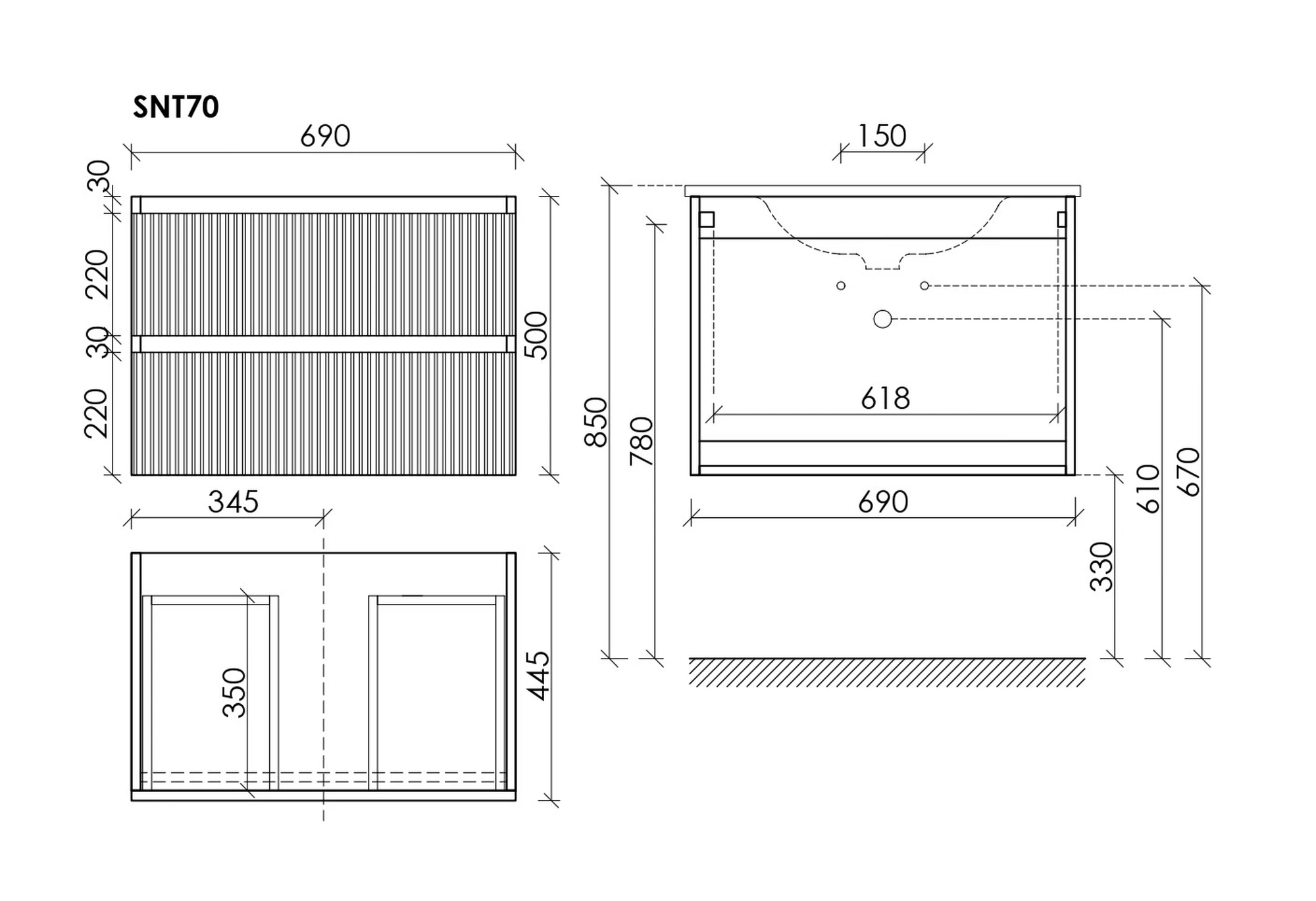 Тумба под столешницу Sancos Сноб T (Snob T) SNT70W 70x45x50 белый матовый (bianco)