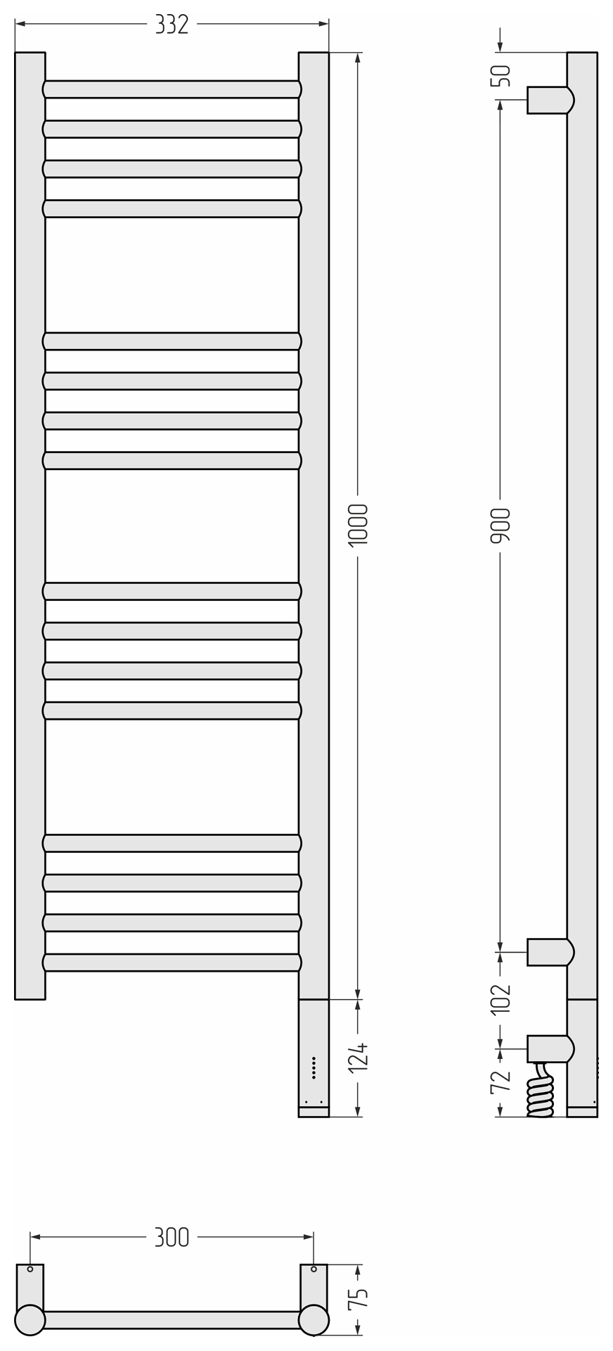 Электрические полотенцесушители Сунержа DESIGN РЭБ БОГЕМА 3.1 прямая 1000х300 МЭМ правый (Золотой шёлк)