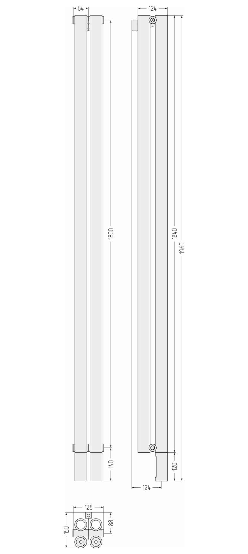 Радиаторы Сунержа DESIGN ДР ЭТАЛОН-00 н/ж 1800х128 / 2 сек (Матовый белый) - фото 5