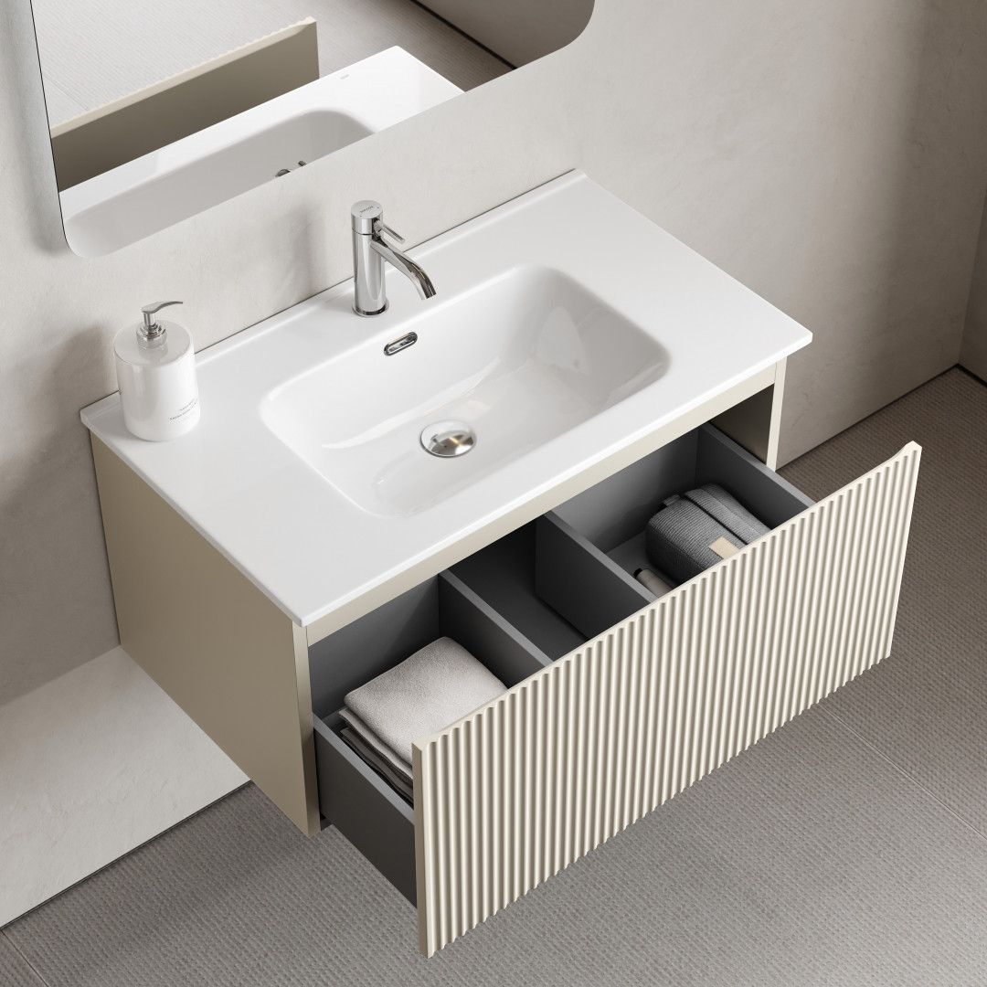 Тумба под раковину Sancos Сноб Р 1.0 (Snob R 1.0) SNR1.080CE 80x45x40 бежевый матовый (beige soft) - фото 5