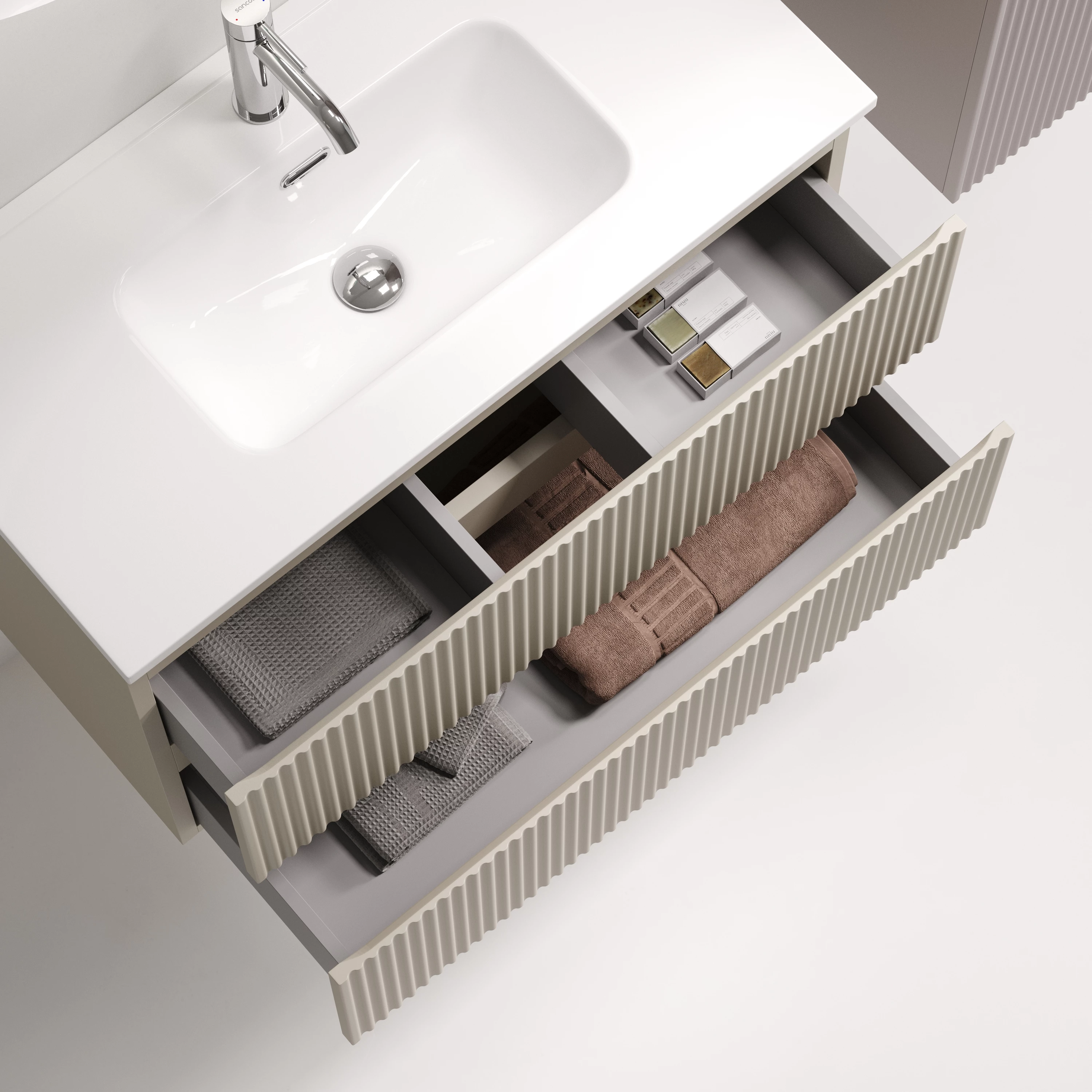 Тумба под раковину Sancos Сноб Р 390 (Snob R 390) SNR80/39CE 80x40x50 бежевый матовый (beige soft)