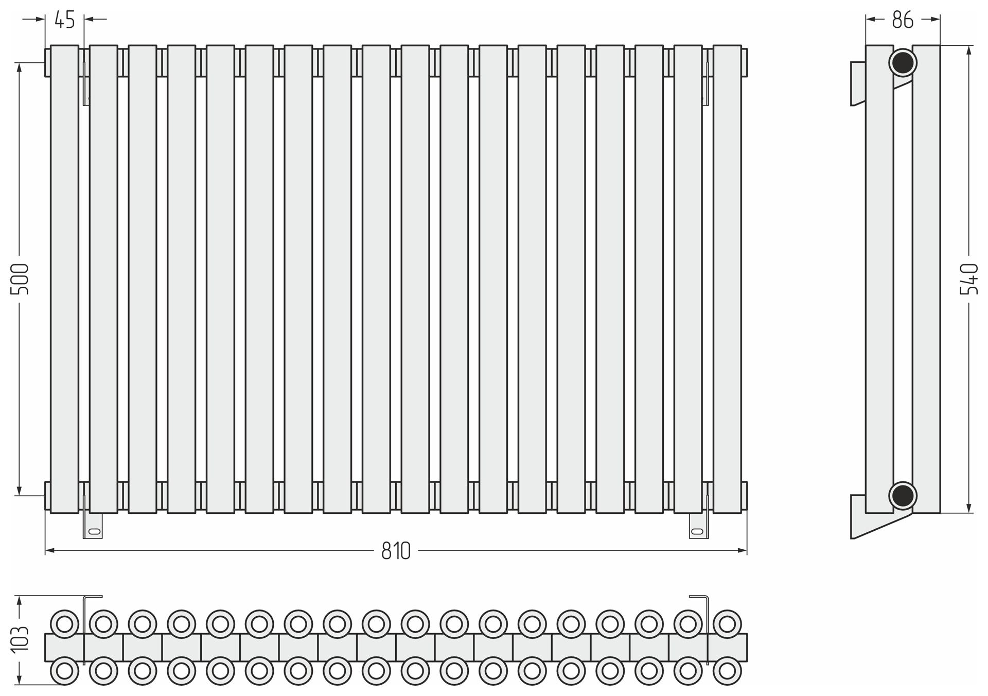 Радиаторы Сунержа DESIGN ДР ЭСТЕТ-00 н/ж 500х810 / 18 сек (Золото)