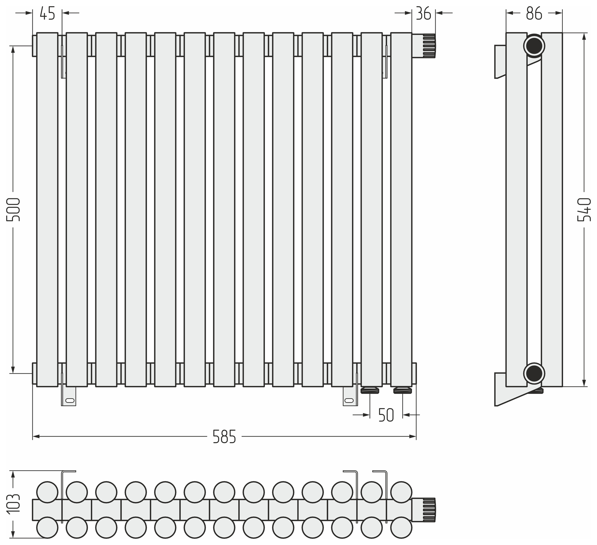 Радиаторы Сунержа DESIGN ДР ЭСТЕТ-11 н/ж EU50 500х585 / 13 сек (Матовый чёрный) - фото 5
