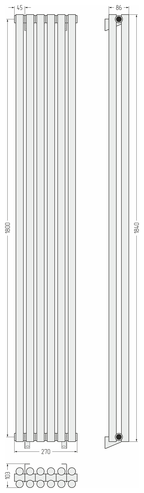 Радиаторы Сунержа DESIGN ДР ЭСТЕТ-11 н/ж 1800х270 / 6 сек (Золото)