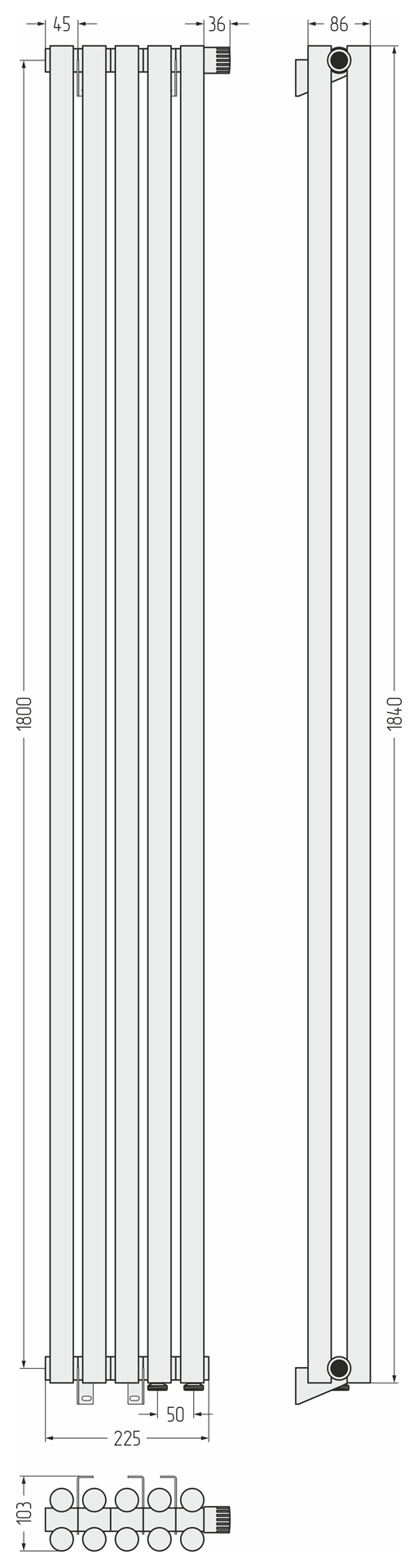 Радиаторы Сунержа DESIGN ДР ЭСТЕТ-11 н/ж EU50 1800х225 / 5 сек (Тёмный титан муар) - фото 5