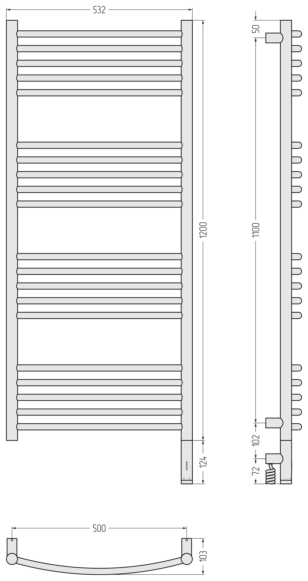 Электрические полотенцесушители Сунержа DESIGN РЭБ БОГЕМА 3.1 1200х500 МЭМ правый (Без покрытия)