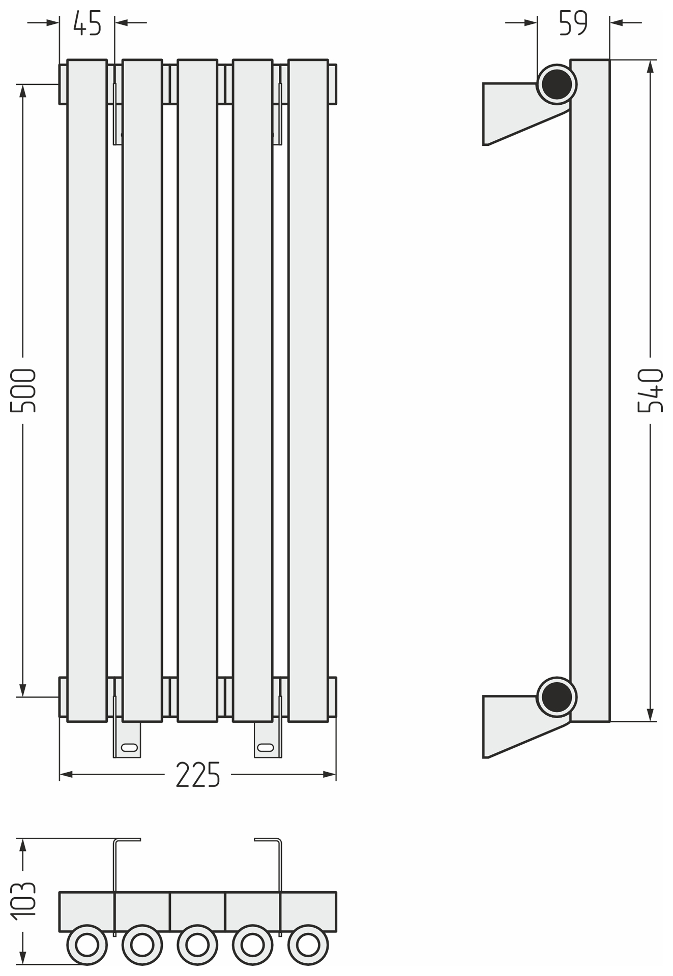 Радиаторы Сунержа DESIGN ДР ЭСТЕТ-0 н/ж 500х225 / 5 сек (Состаренная латунь)