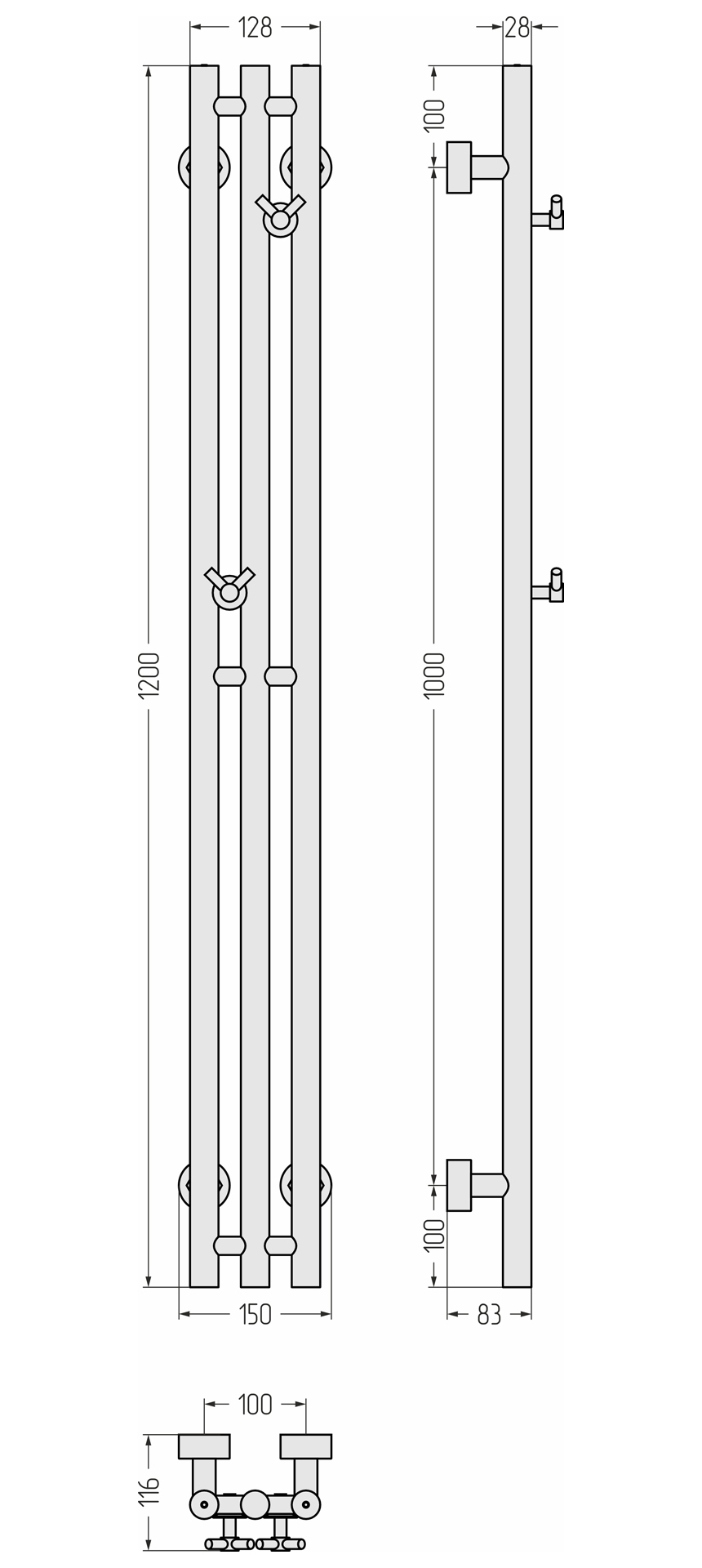 Водяные полотенцесушители Сунержа DESIGN ДР ТЕРЦИЯ PRO 1200х100 (Матовый белый)