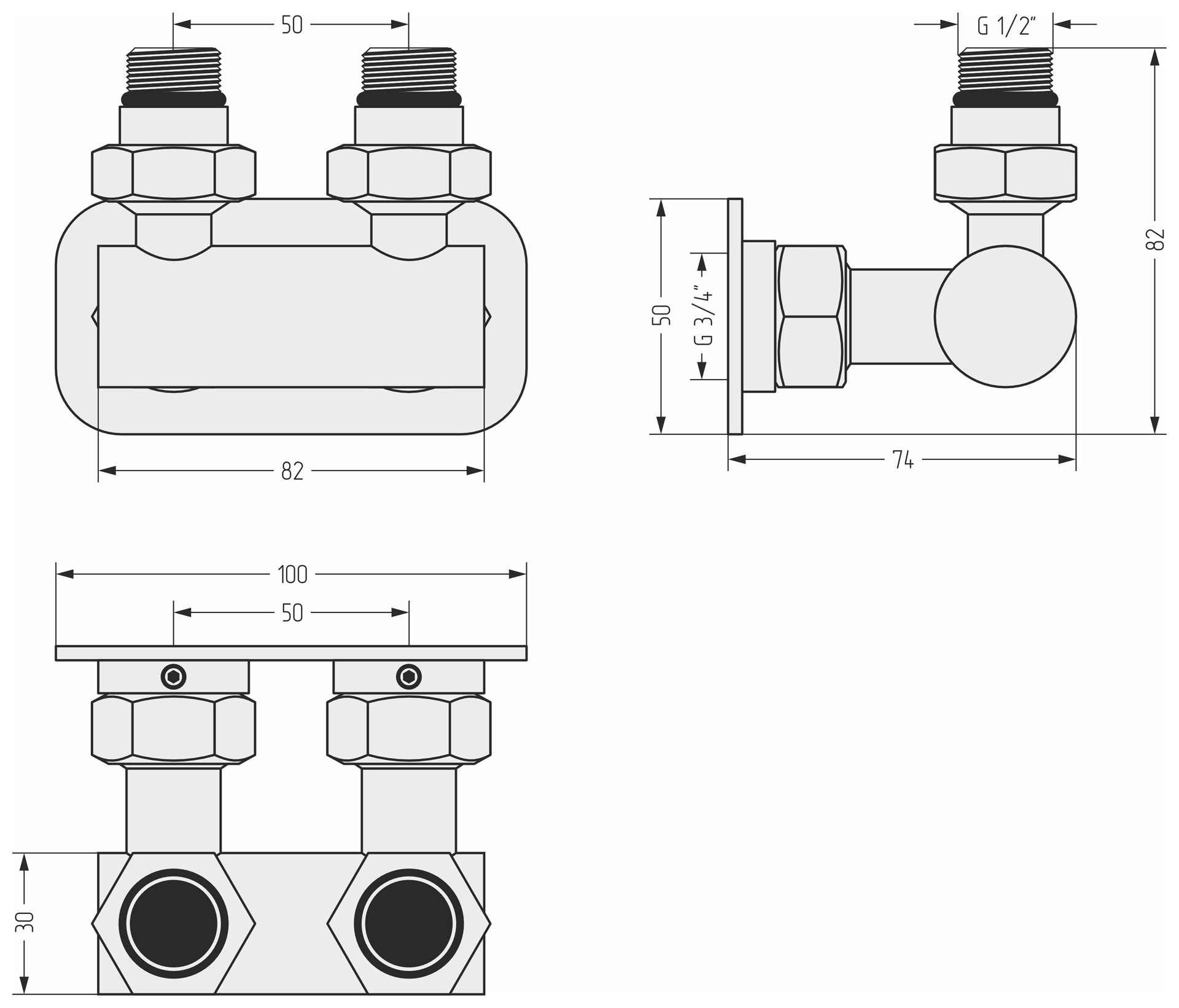Комплектующие Сунержа DESIGN Модуль 2х1/2" угловой EU50 (Шампань)