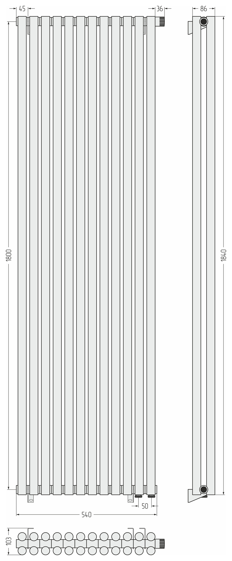 Радиаторы Сунержа DESIGN ДР ЭСТЕТ-11 н/ж EU50 1800х540 / 12 сек (Белый) - фото 5