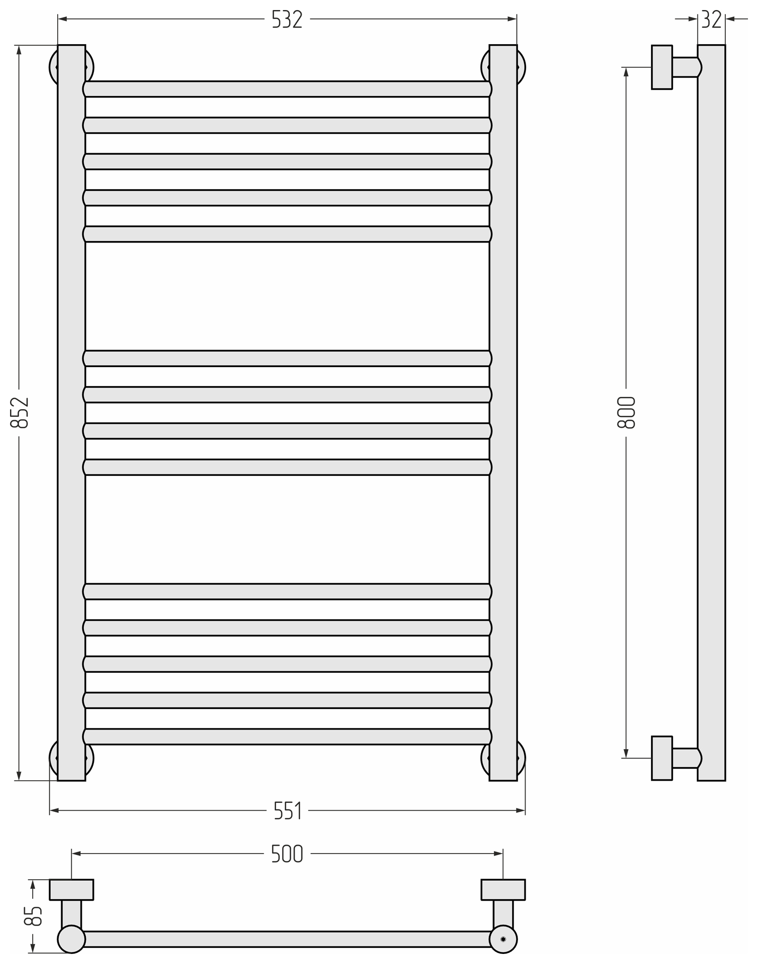 Водяные полотенцесушители Сунержа DESIGN ДР Богема PRO 800х500 (Сатин)