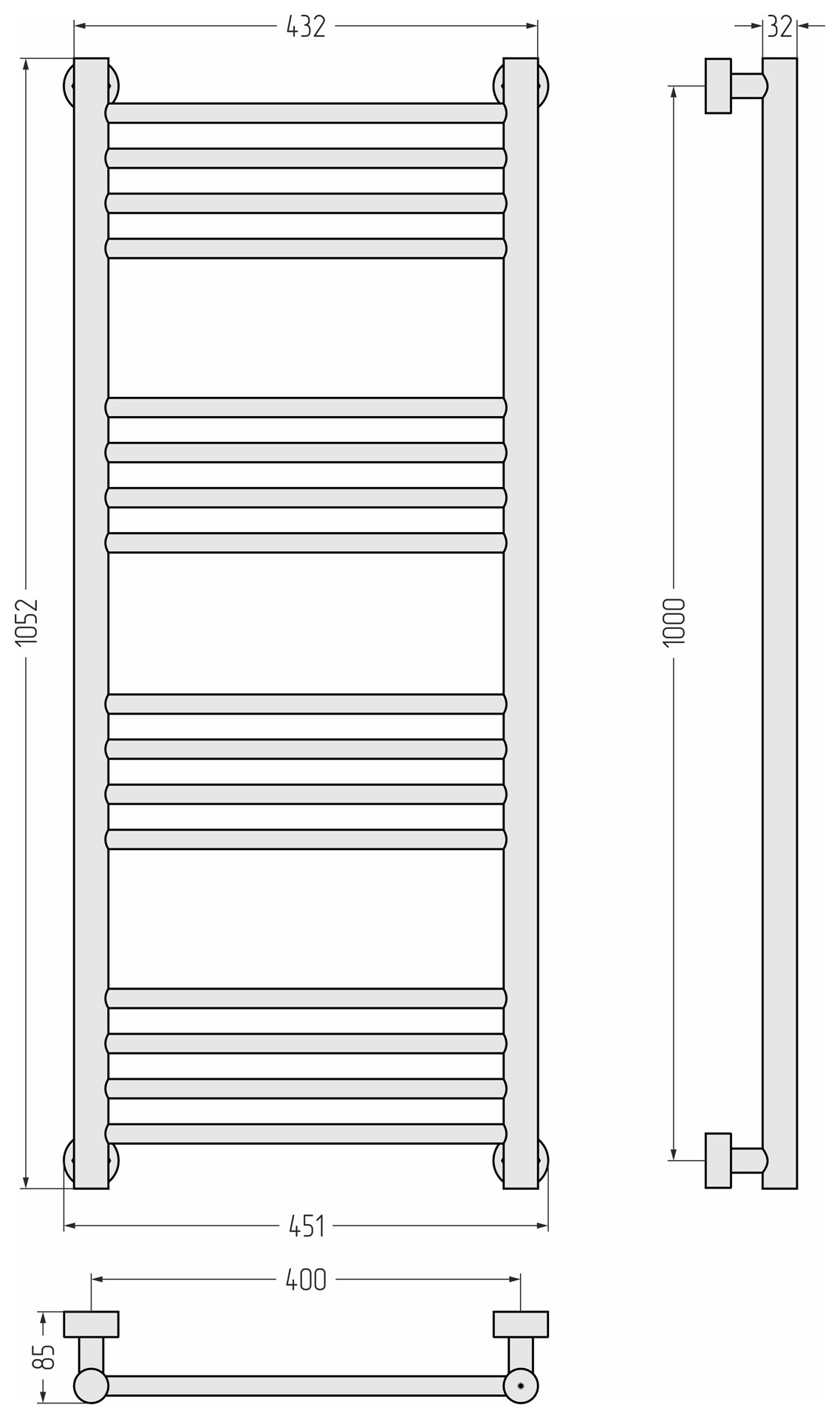 Водяные полотенцесушители Сунержа DESIGN ДР Богема PRO 1000х400 (Шампань)
