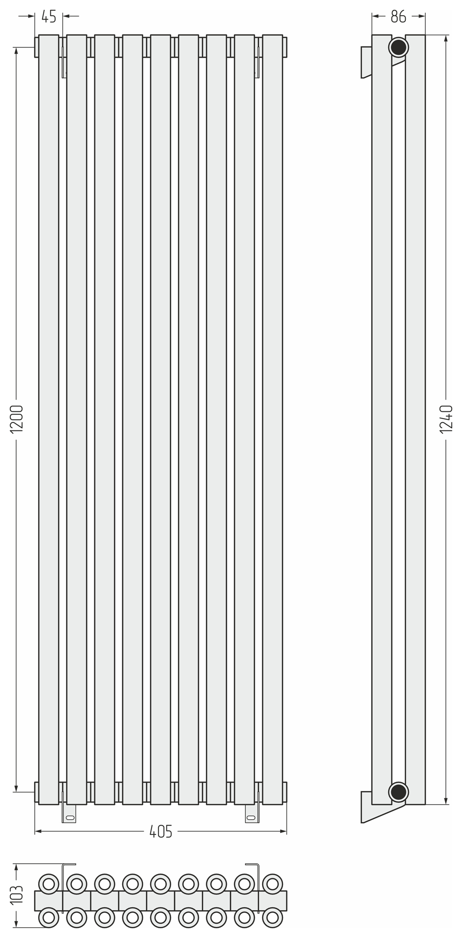 Радиаторы Сунержа DESIGN ДР ЭСТЕТ-00 н/ж 1200х405 / 9 сек (Состаренная латунь)