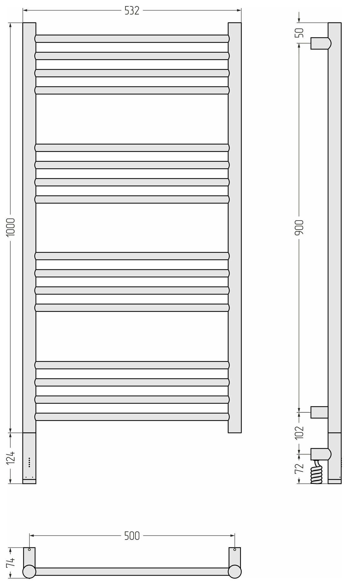Электрические полотенцесушители Сунержа DESIGN РЭБ БОГЕМА 3.1 прямая 1000х500 МЭМ левый (Золотой шёлк)