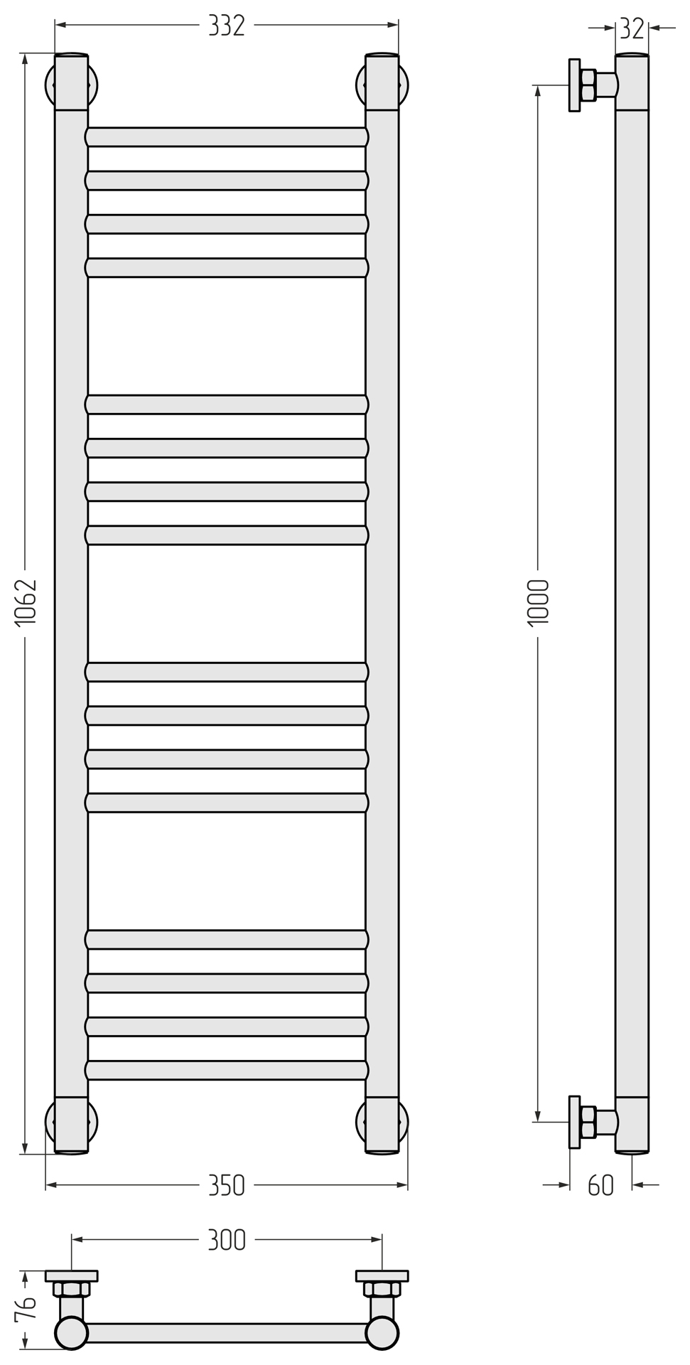 Водяные полотенцесушители Сунержа DESIGN ДР "Богема+" прямая 1000х300 (Тёмный титан муар) - фото 3