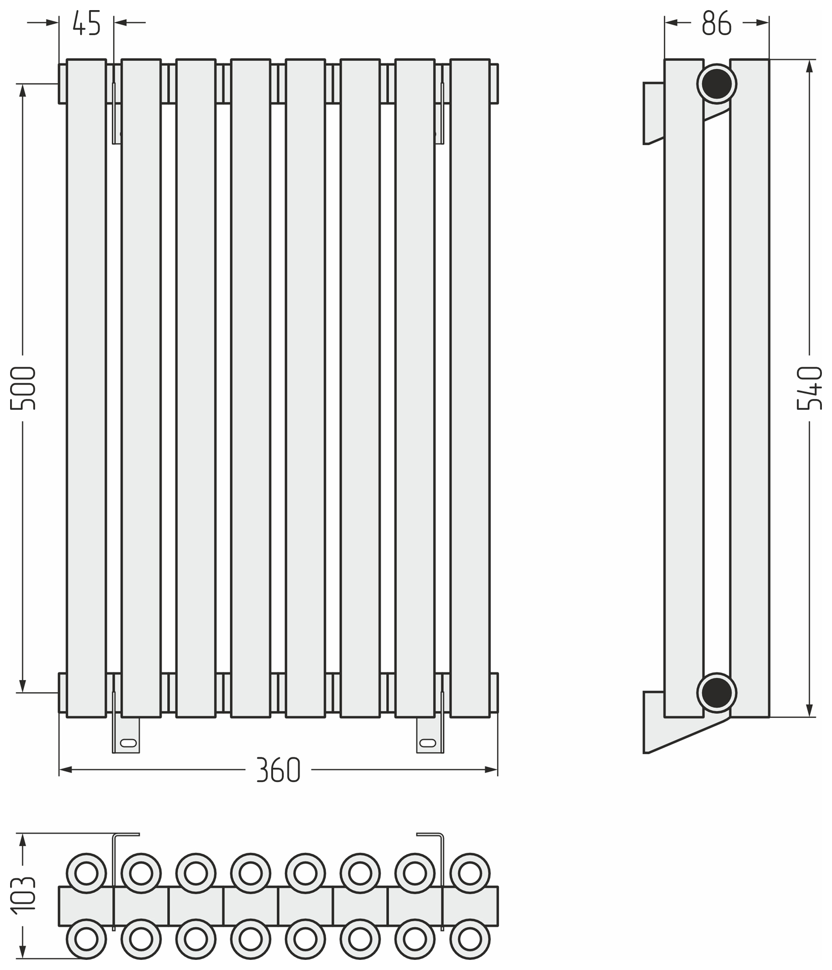 Радиаторы Сунержа DESIGN ДР ЭСТЕТ-00 н/ж 500х360 / 8 сек (Золотой шёлк)